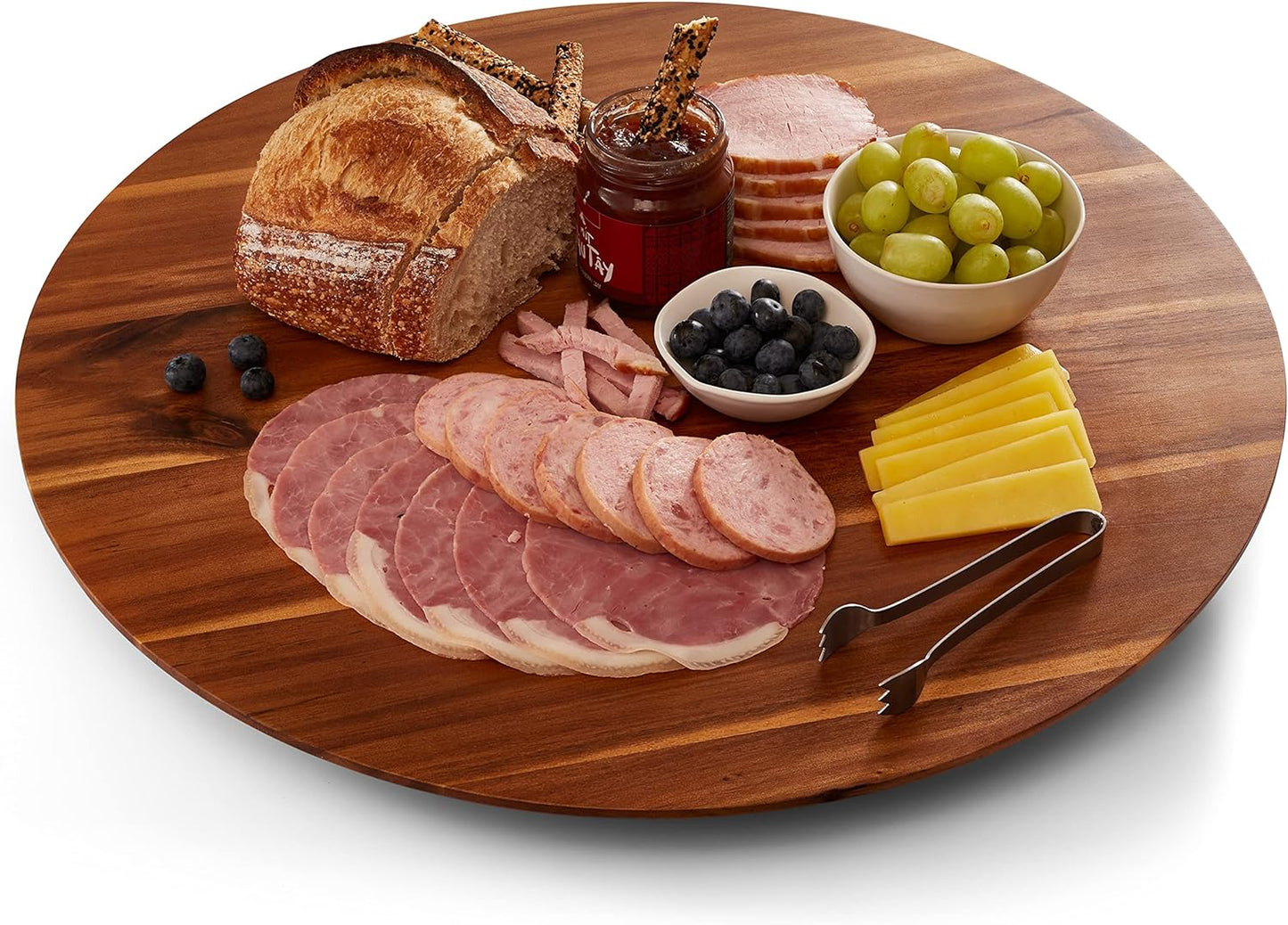 21" Acacia Wood Lazy Susan for Table Top - Wooden Turntable Serving Tray for Charcuterie Boards Cheese Board - Extra Large Round Lazy Susan Organizer - Kitchen Revolution for Countertop
