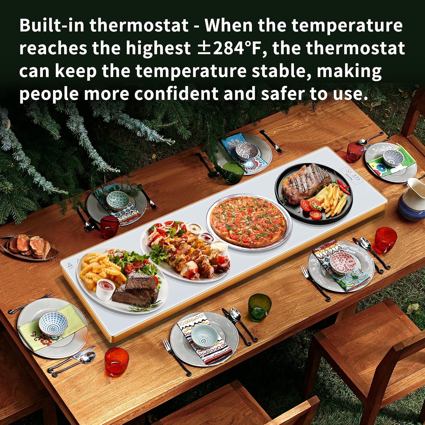 Electric Warming Tray (Extra Long 40"x12")，Food Warmers for Parties Buffet with Thermostat & Full Surface Heating, Tempered Glass Warming Mat for Food, Temperature Adjustable Food Warming Mat, White