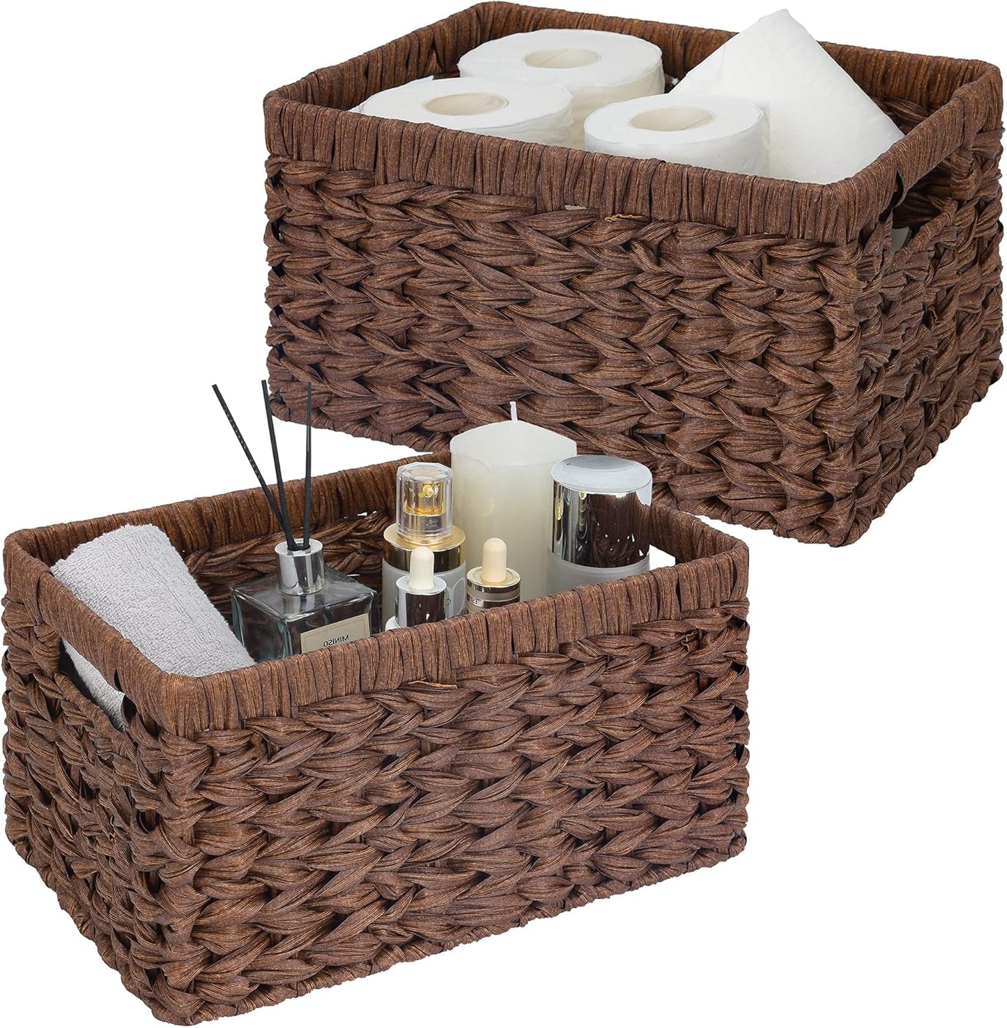 GRANNY SAYS Wicker Storage Baskets for Shelves, Wicker Baskets for Organizing, Waterproof Woven Basket for Pantry, Rectangle Basket for Shlef, Brown, 2-Pack