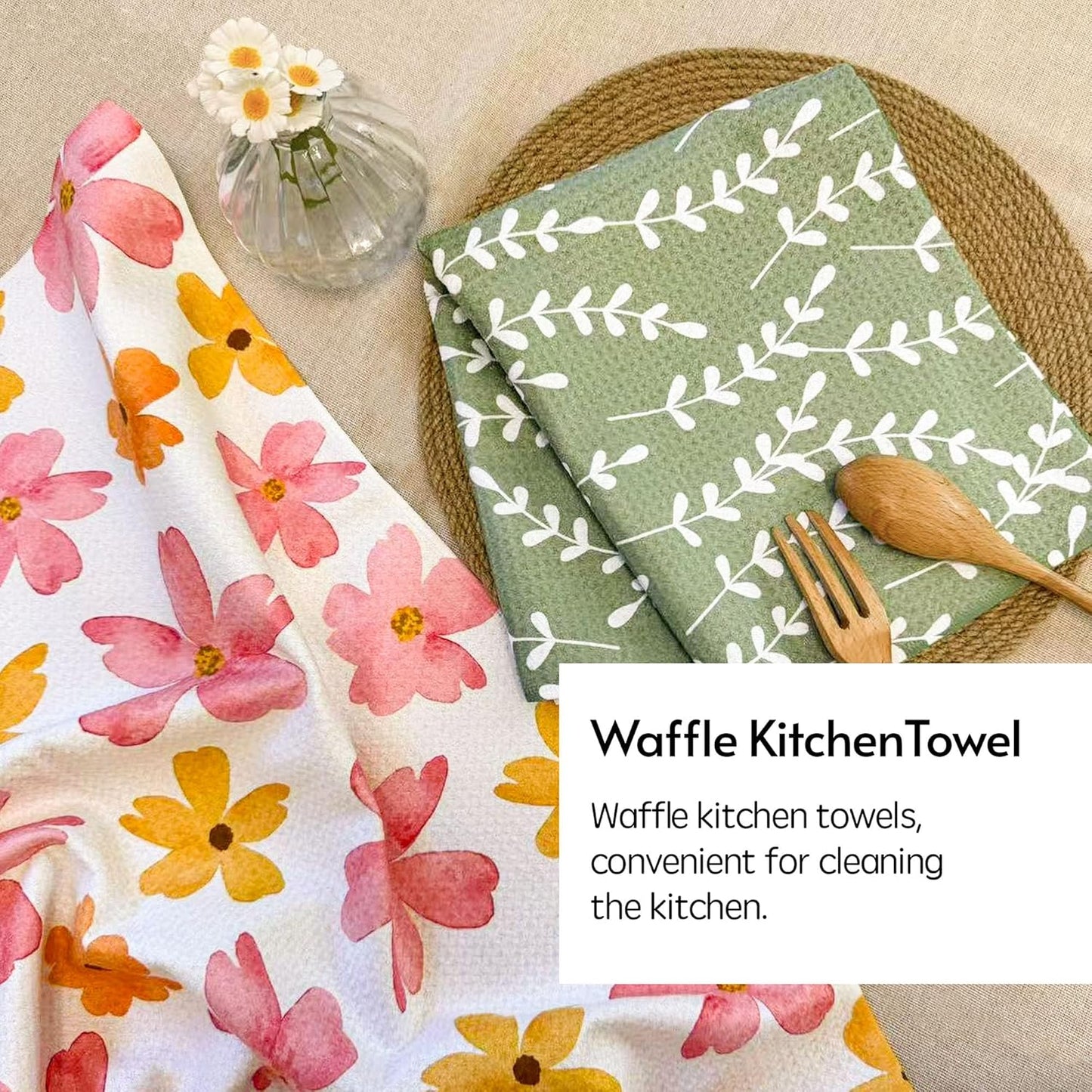 Kitchen Towels, 18" x 30" Tea Towels for Kitchen, Premium Microfiber Dish Towels for Kitchen Drying, Blush Garden Series, 2-Pack