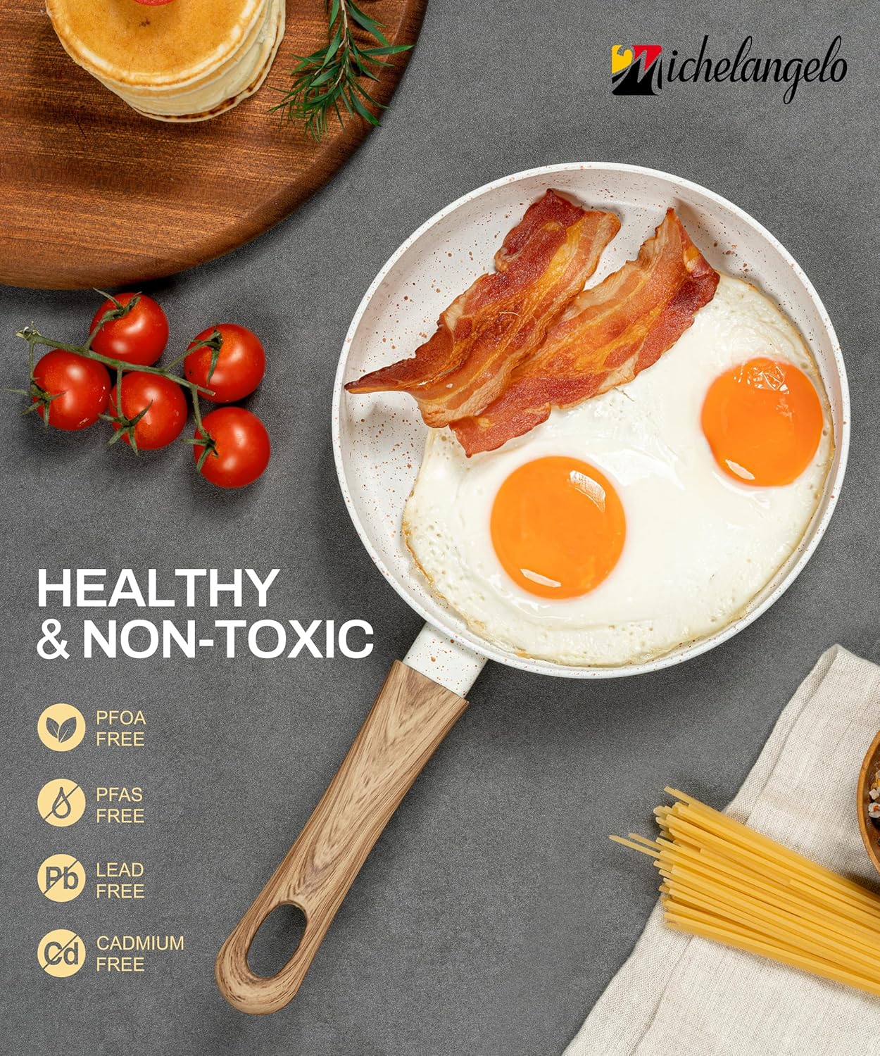 MICHELANGELO Small Frying Pan Nonstick - 6 Inch Single Egg Frying Pan, Mini Skillet with Stay-Cool Handle, Non-Toxic Omelette Pan, White