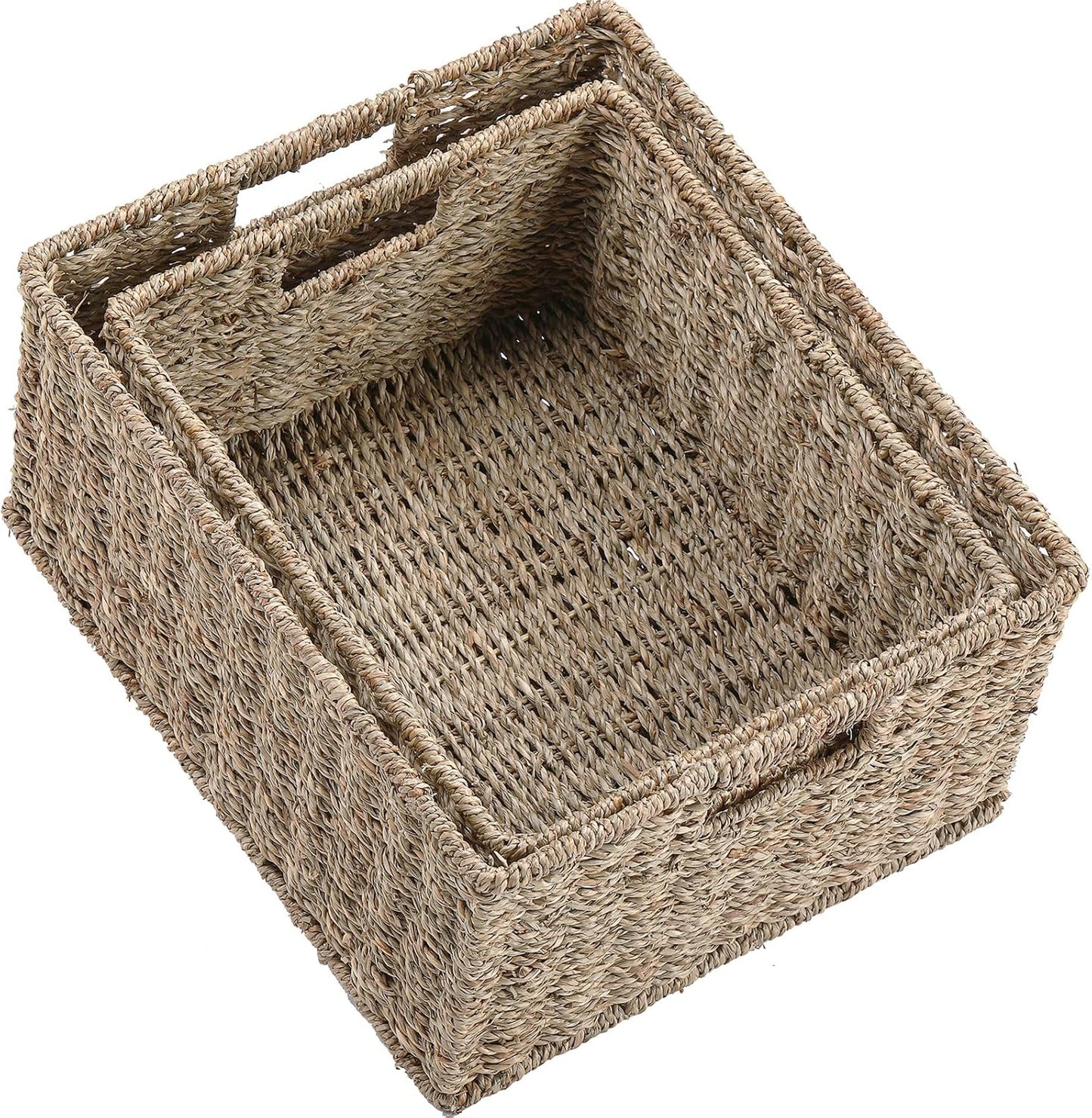 HOONEX Large Wicker Baskets for Storage, Seagrass Baskets with Dual Handles, Woven Set of 2, Natural