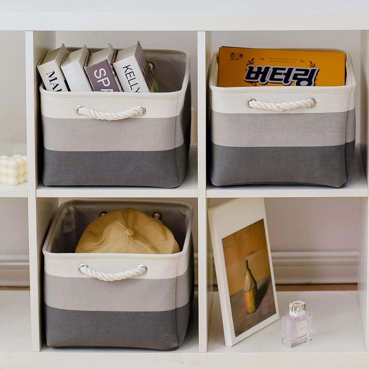 Large Storage Baskets for Shelves, Fabric Baskets for Organizing, Collapsible Storage Bins for Closet, Nursery, Clothes, Toys, Home & Office [3-Pack, Gray Gradient]