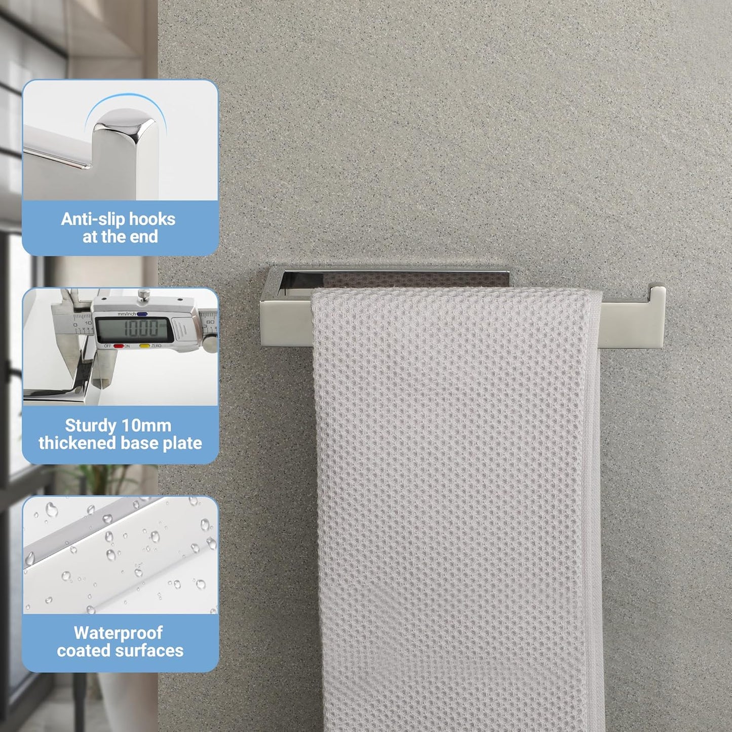 Sayayo Chrome Towel Ring for Bathroom, 10 Inch Hand Towel Bar Towel Rack Towel Holder Wall Mounted Square, SUS304 Stainless Steel