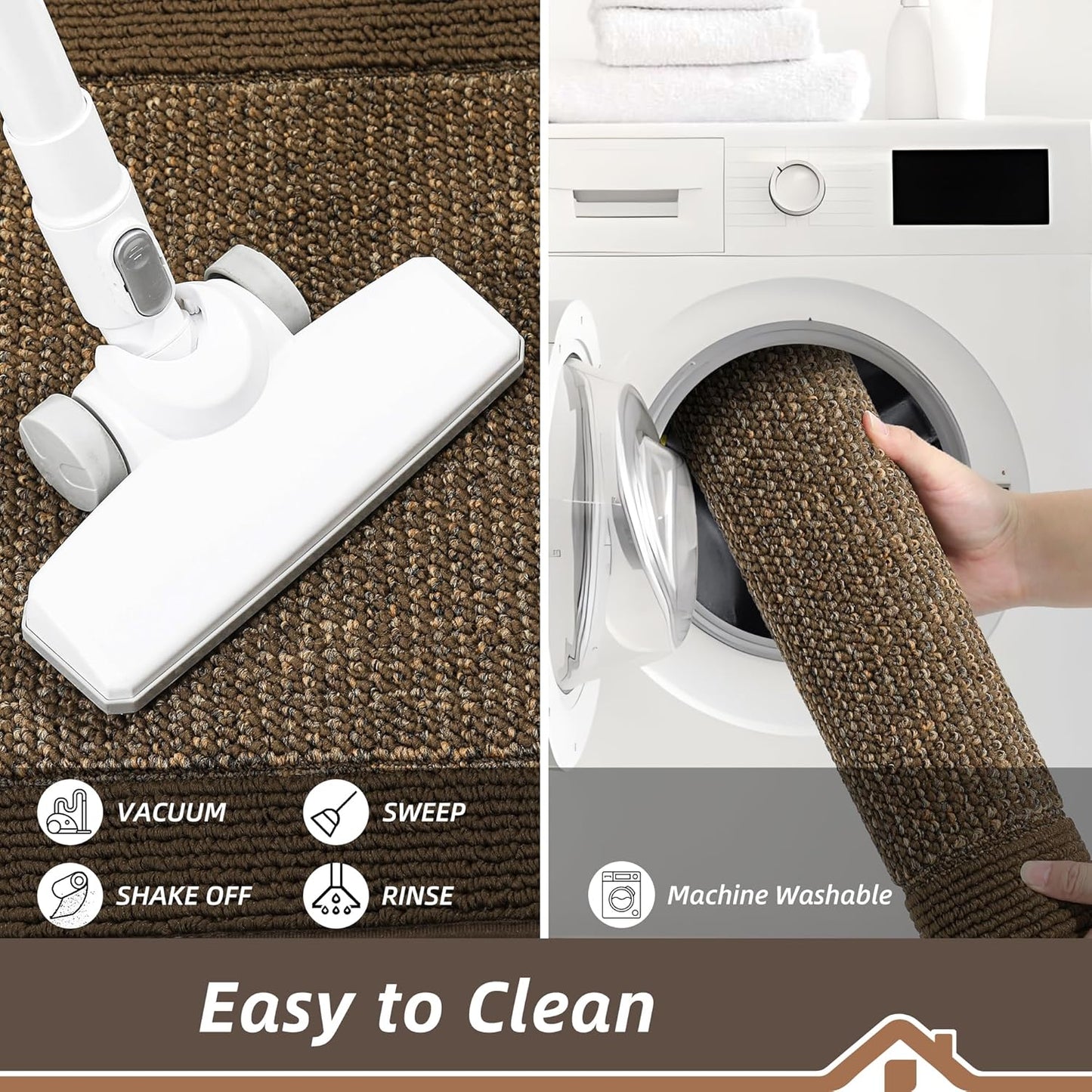 BEQHAUSE Kitchen Runner Rugs 24"x60", Kitchen Rugs Non-Slip Kitchen Mats for Floor, Absorbent and Stain Resistant Kitchen Mats, Machine Washable Rug for Kitchen, Hallway, Laundry & Sink, Brown