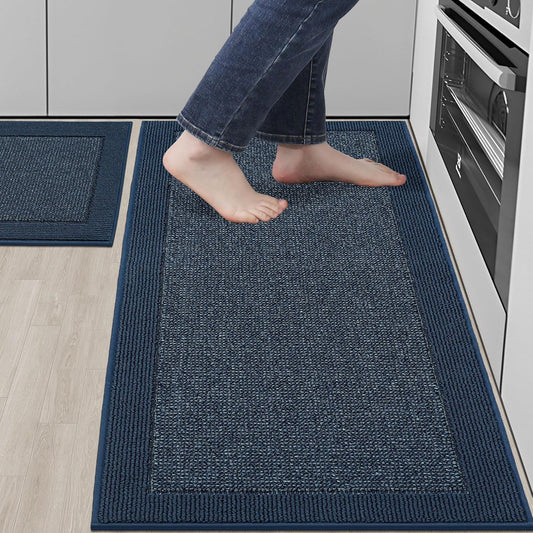 BEQHAUSE Kitchen Rugs and Mats Set of 2 Non-Slip Kitchen Mats for Floor, Absorbent and Stain Resistant Kitchen Runner, Machine Washable Rugs for Kitchen, Laundry & Sink, 20"x32"+20"x48", Blue