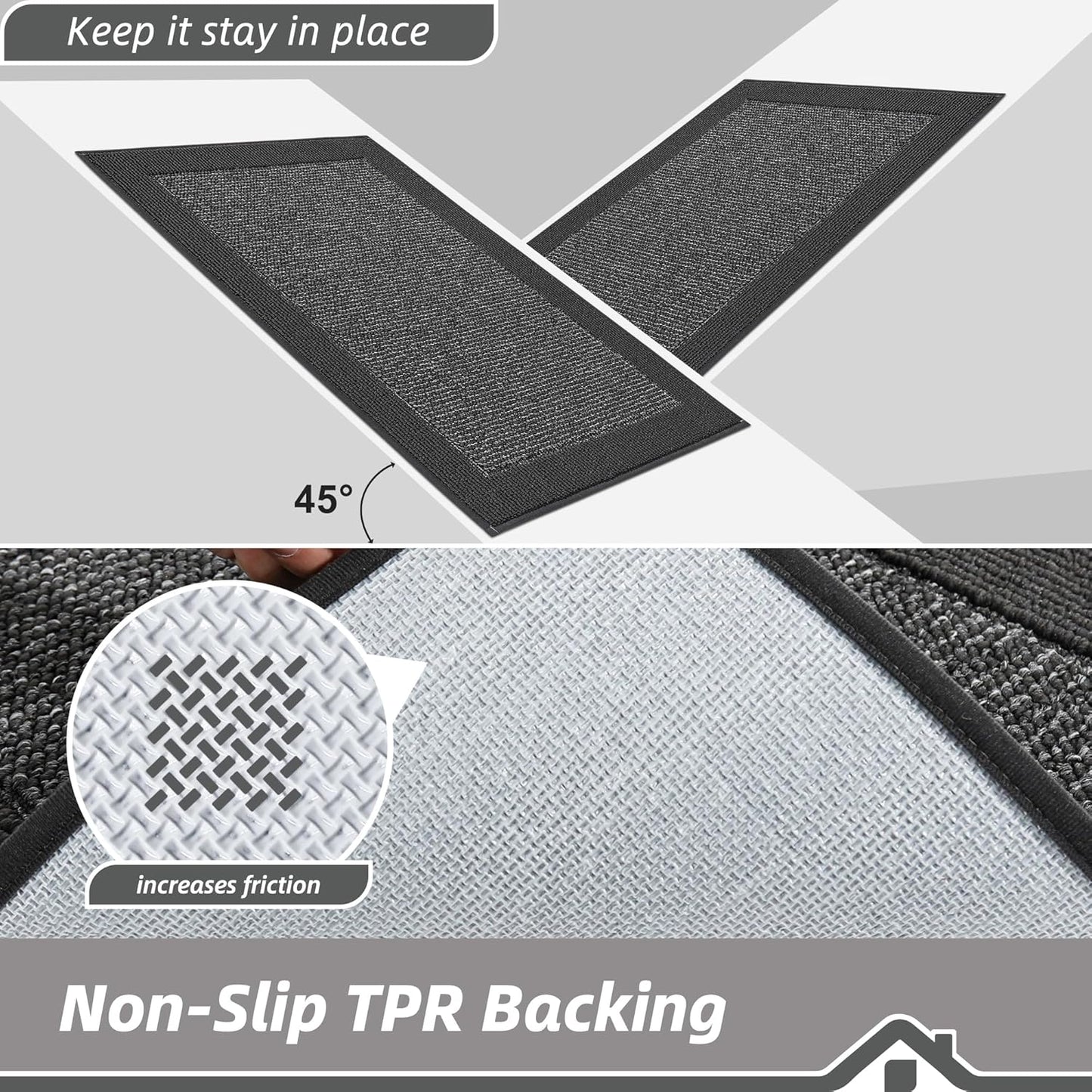 BEQHAUSE Kitchen Runner Rugs 24"x60", Kitchen Rugs Non-Slip Kitchen Mats for Floor, Absorbent and Stain Resistant Kitchen Mats, Machine Washable Rug for Kitchen, Hallway, Laundry & Sink, Charcoal