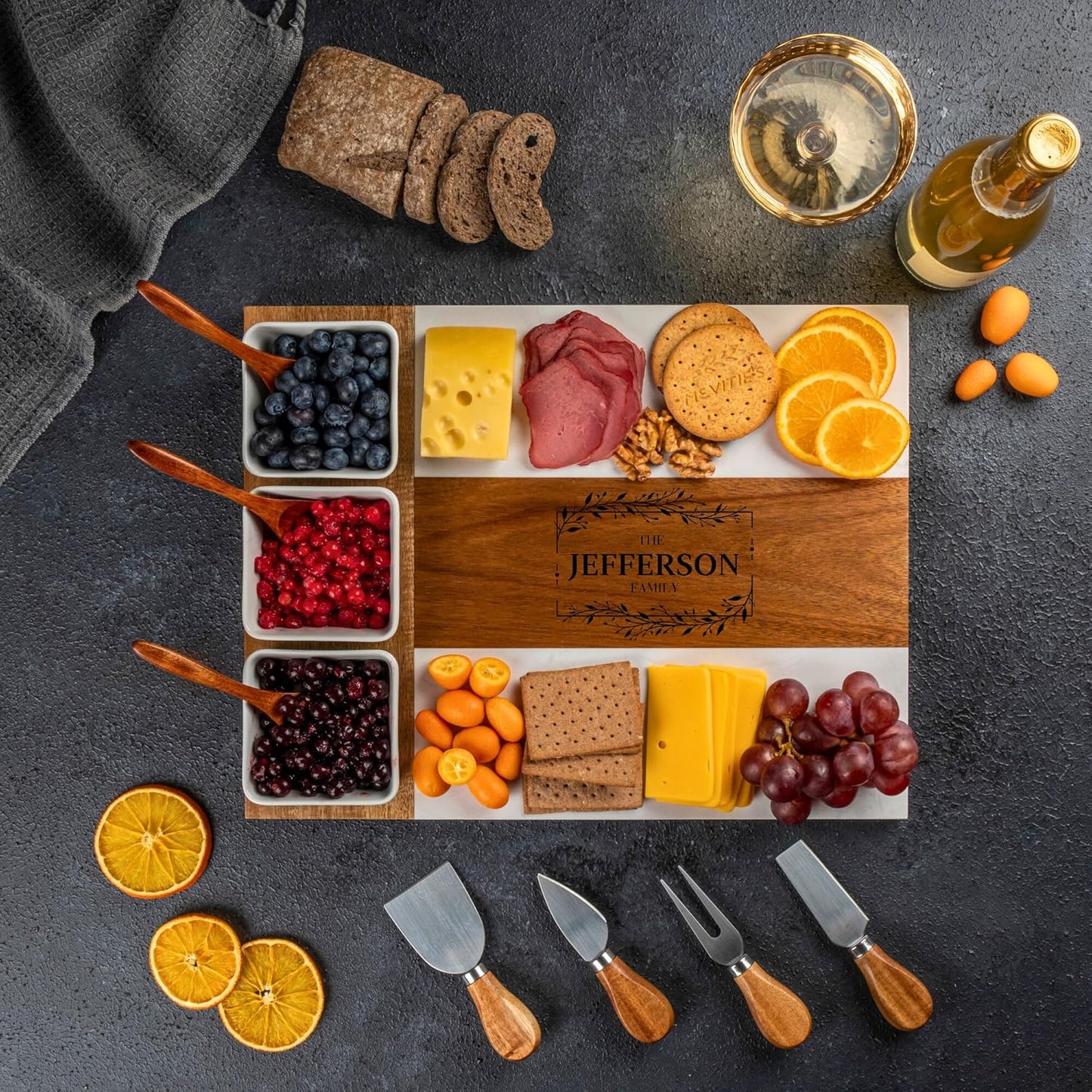 Personalized Charcuterie Board - Custom Engraved Wooden Marble Cheese Boards for Bridal Shower, Wedding, Housewarming, Birthday & Anniversary Gifts - Perfect Gift for Couples & Women
