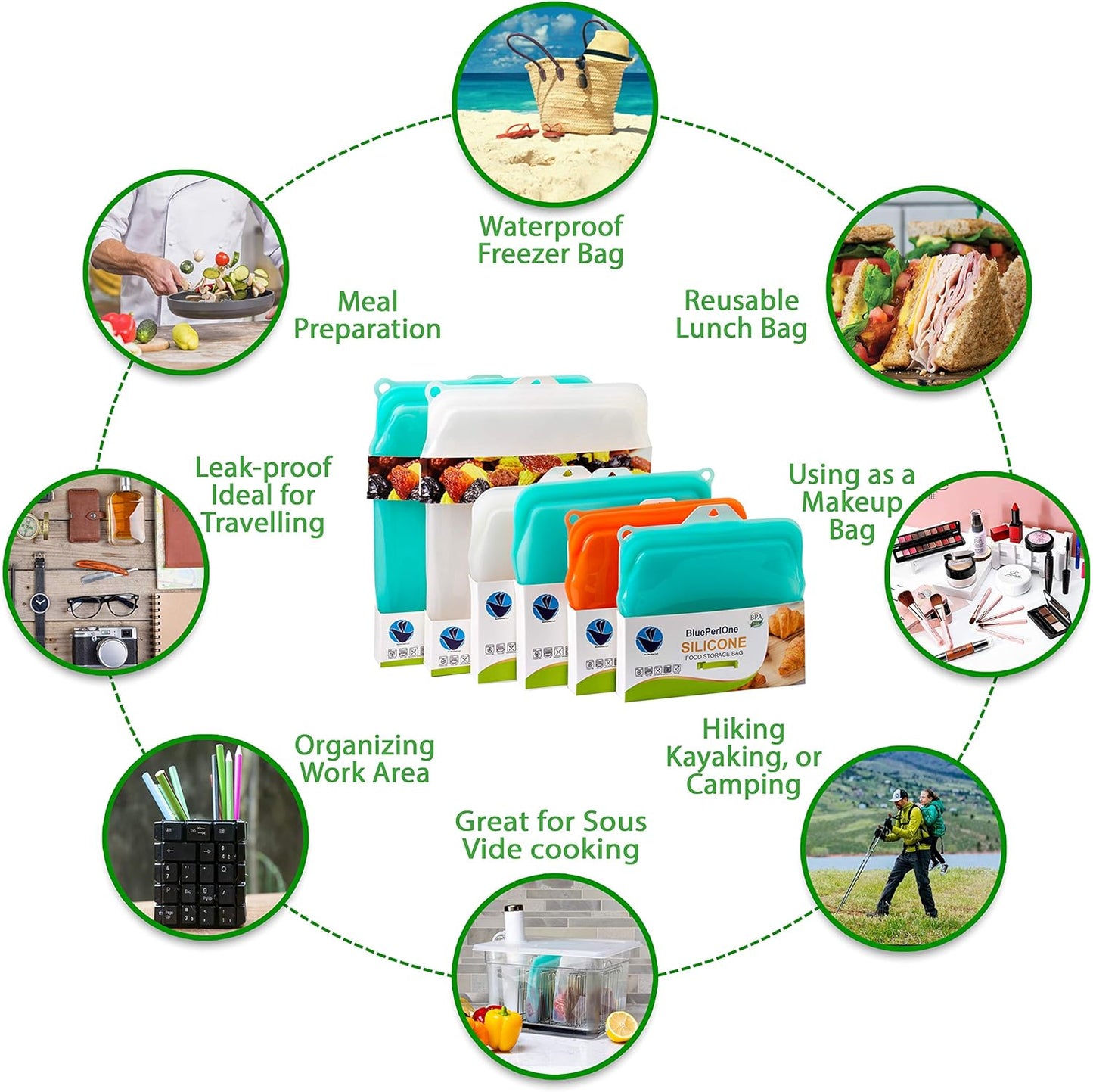 15 Ounce Dish washer safe, BluePerlOne 100% Food Grade Silicone, Reusable Zipper Storage Bags for Microwave, Oven, Fridge, Freezer & Sous Vide. (Orange/ 2 cups)-15 oz. - 1 Bag