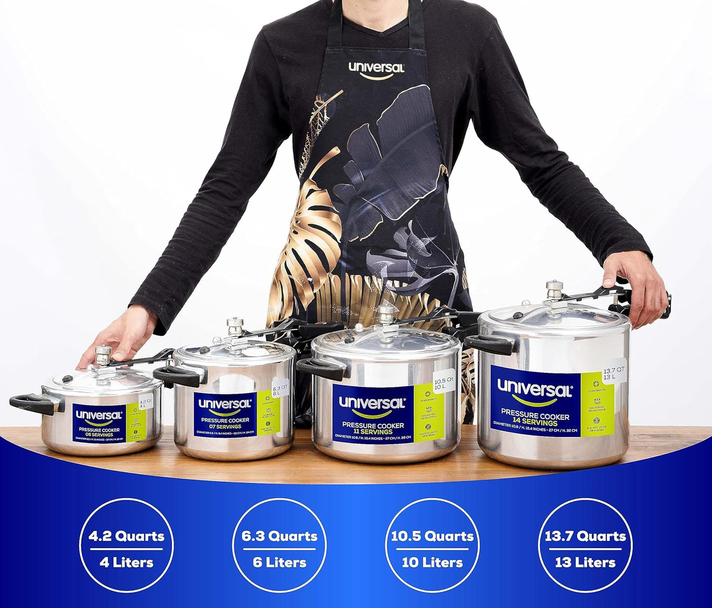 Universal (10.5 Quart / 10 Liter) Pressure Cooker, 11 Servings, Aluminum Pressure Cooker With Multiple Safety Systems and Heat Resistant Handles For Stews, Soup, Meat, and Beans