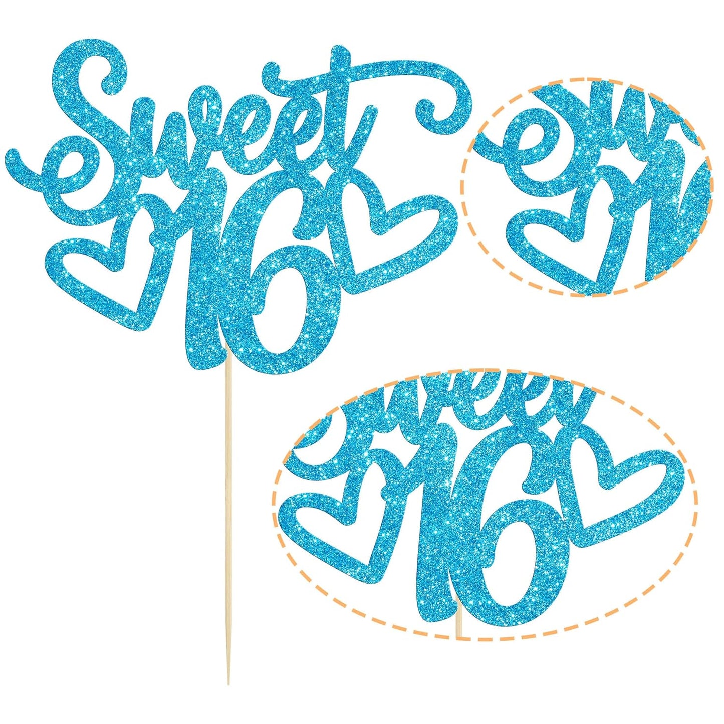 Gyufise 1Pc Sweet Teenager 16 Cake Topper Glitter 16th Birthday Cake Pick for Cheers to 16 Years Old 16th Birthday Party Cake Decorations Supplies Light Blue