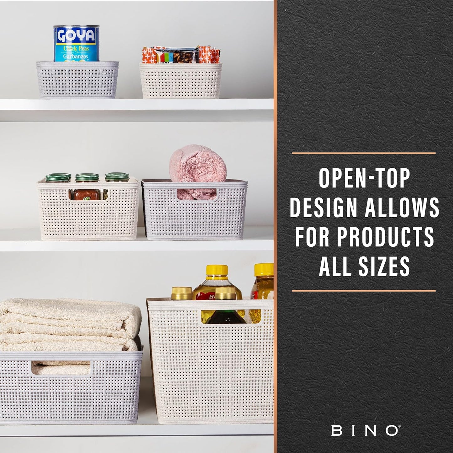 BINO | Woven Plastic Basket | Small (Natural Grey), 4-Pack | THE JUTE COLLECTION | Home Organization, Space - Saving Storage, Stylish Design | Jute Basket | Plastic Storage Basket