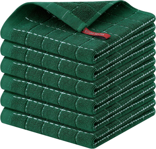 Homaxy 100% Cotton Terry Kitchen Dish Cloths, Ultra Soft and Absorbent Dish Towels for Kitchen, Perfect for Drying and Washing Dishes, 6 Pack, 12 x 12 Inches, Dark Green