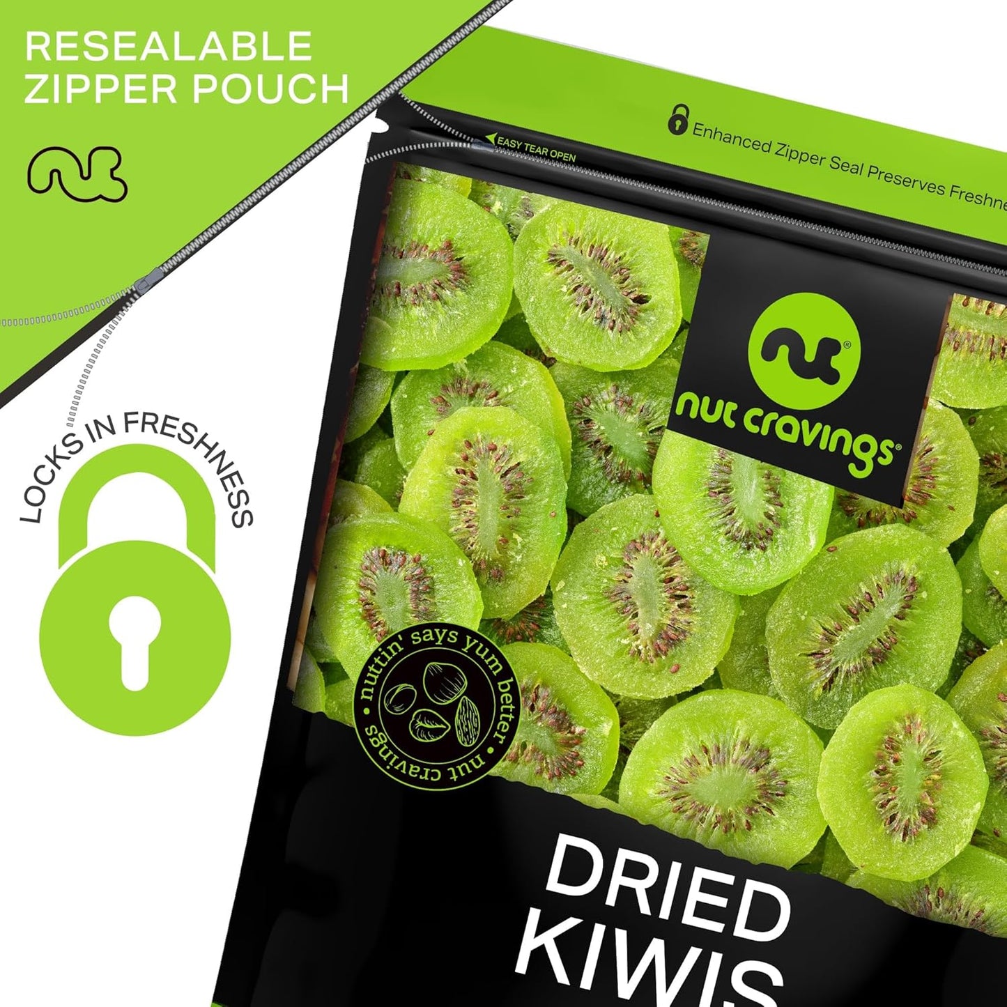NUT CRAVINGS - Sun Dried Kiwi Slices, Lightly Sweetened (48oz, 3 LB, Bulk) Bulk Dry Fruits Packed Fresh in Resealable Bag - Sweet Healthy Snack, Naturally Grown, Vegan, Kosher