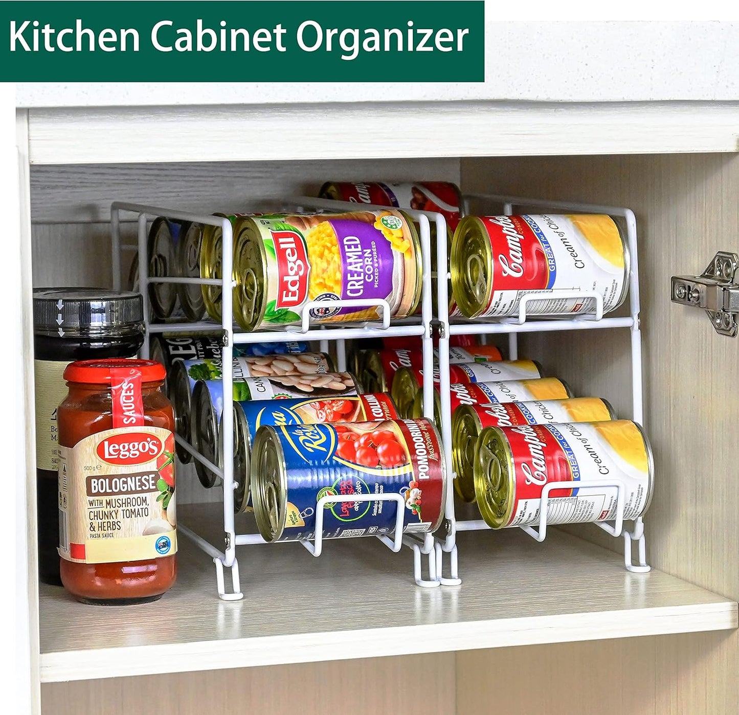 SUFAUY Soda Can Organizer Rack, Stackable Beverage Can Dispenser Holder for Pantry/Refrigerator, Set of 2, White