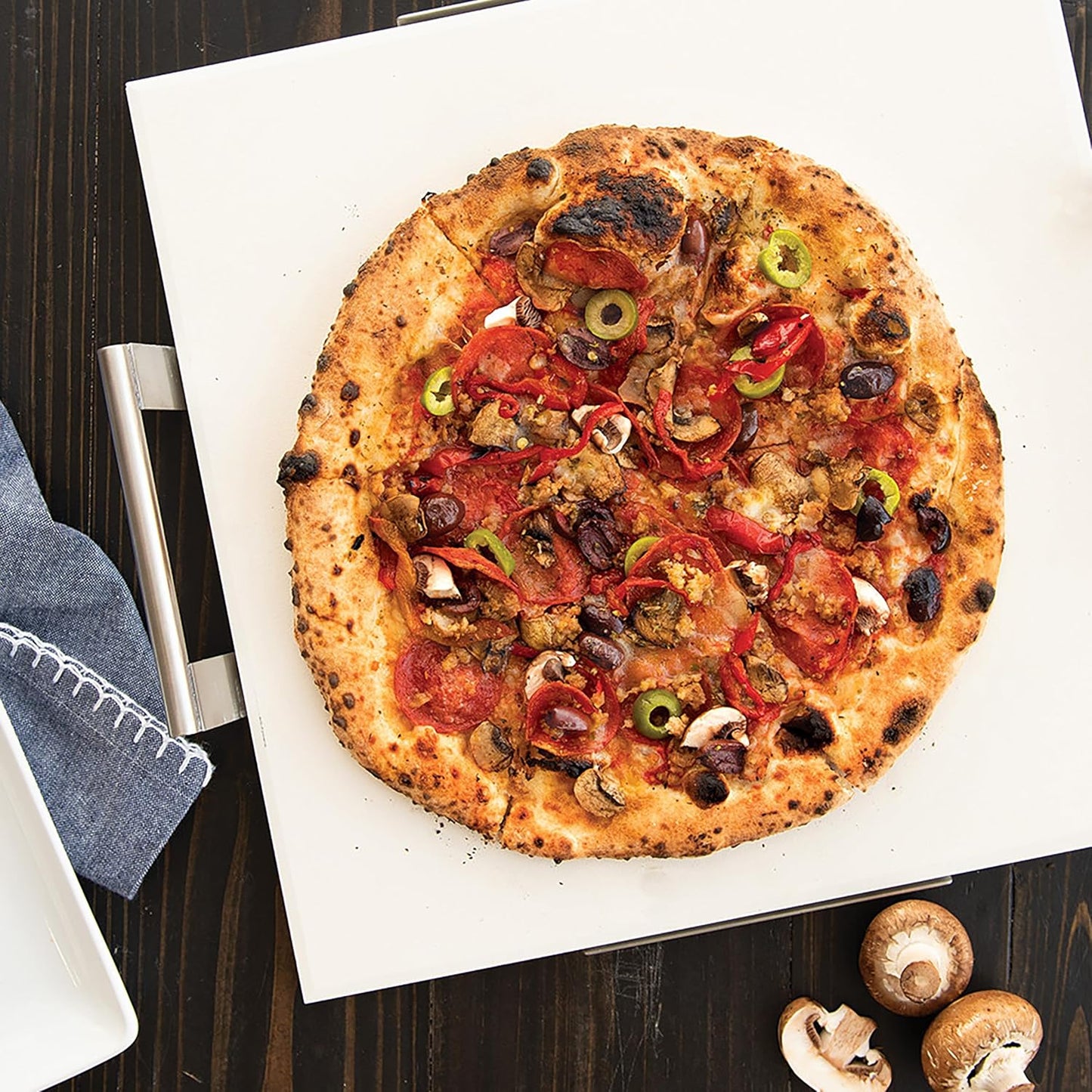 Nordic Ware 14-Inch Square Pizza and Baking Stone, Oven Safe and Grill Safe Cordierite with Stainless Holder