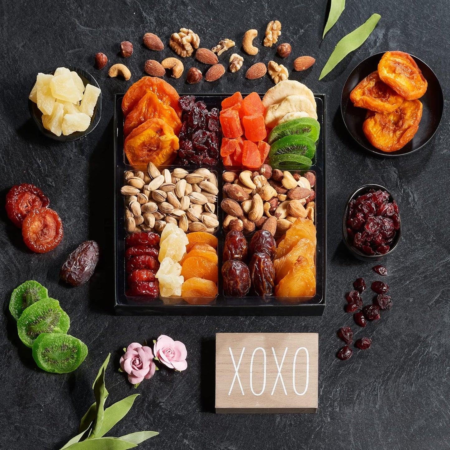 Dried Fruit & Nuts Gift Basket Arrangement Platter, Gourmet Food Snack Box, Gift Basket, Birthday Care Package, Healthy Kosher - Her Him - 12 Snackberry Assortment (Single)