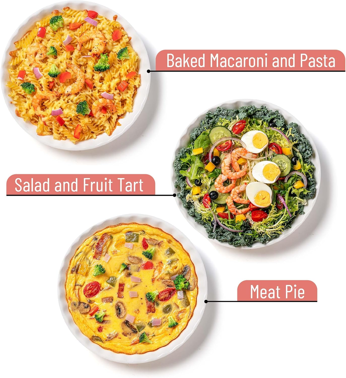 Brew To A Tea - Classic White Ceramic Pie Dish Set, 2 Pcs, 10.5" & 9.5", Pie Pans for Baking, Deep Dish Pie Plate