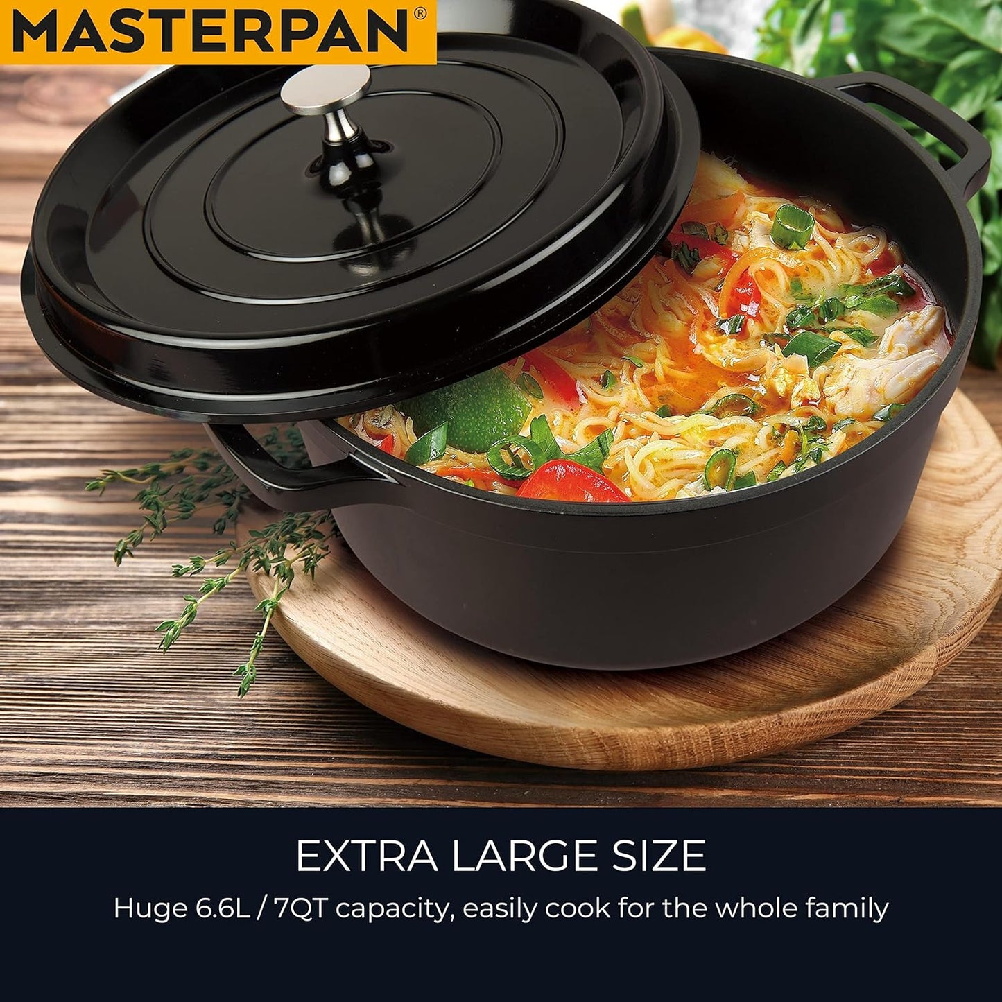 7 Quart Non-Stick Cast Aluminum Dutch Oven Casserole Stockpot 11", Black