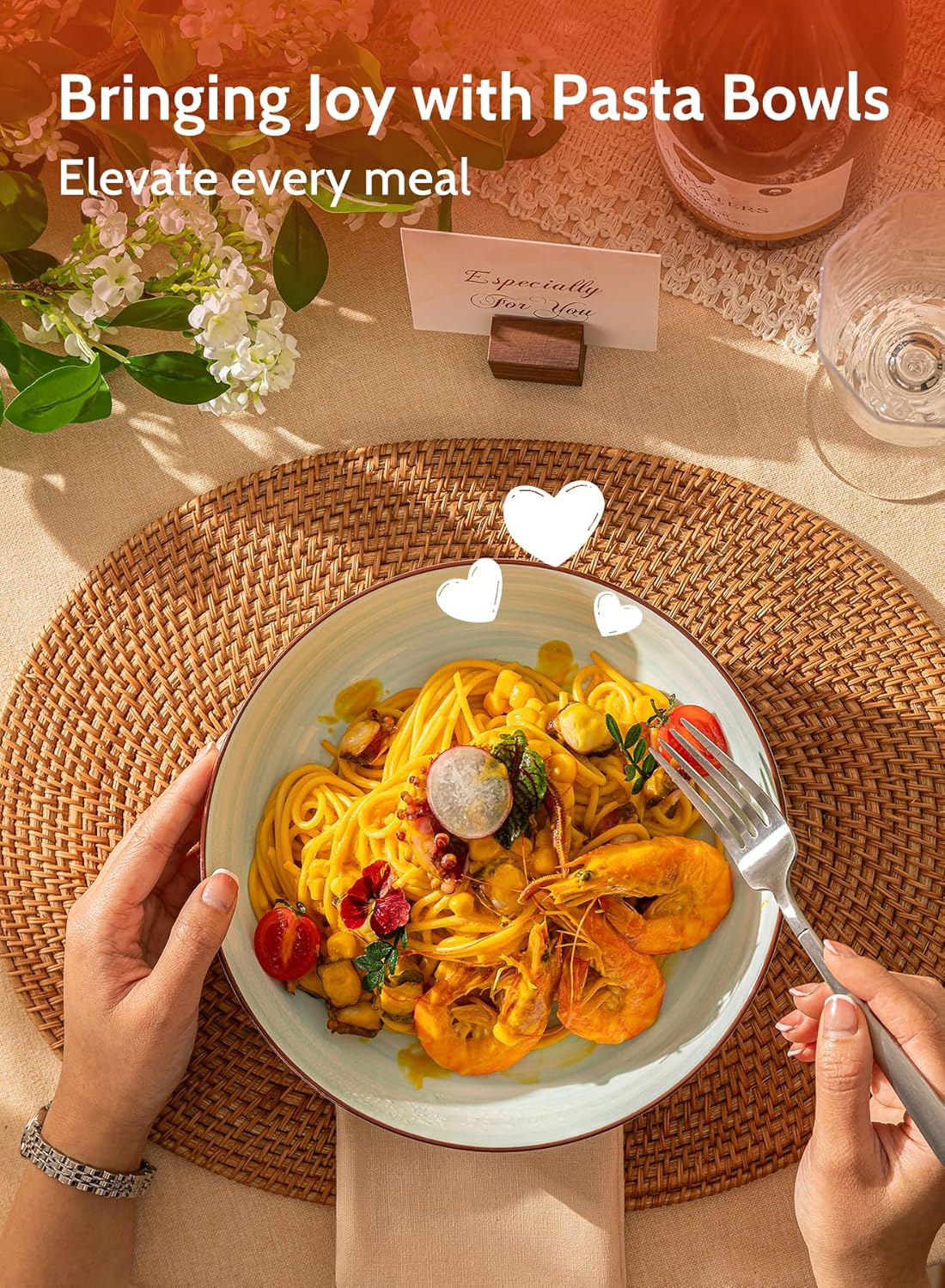 Sweese 6-Pack Ceramic Pasta Bowls, Multicolor Extra Large 30.0 Fl Oz, High-Grade Durable Professional Quality