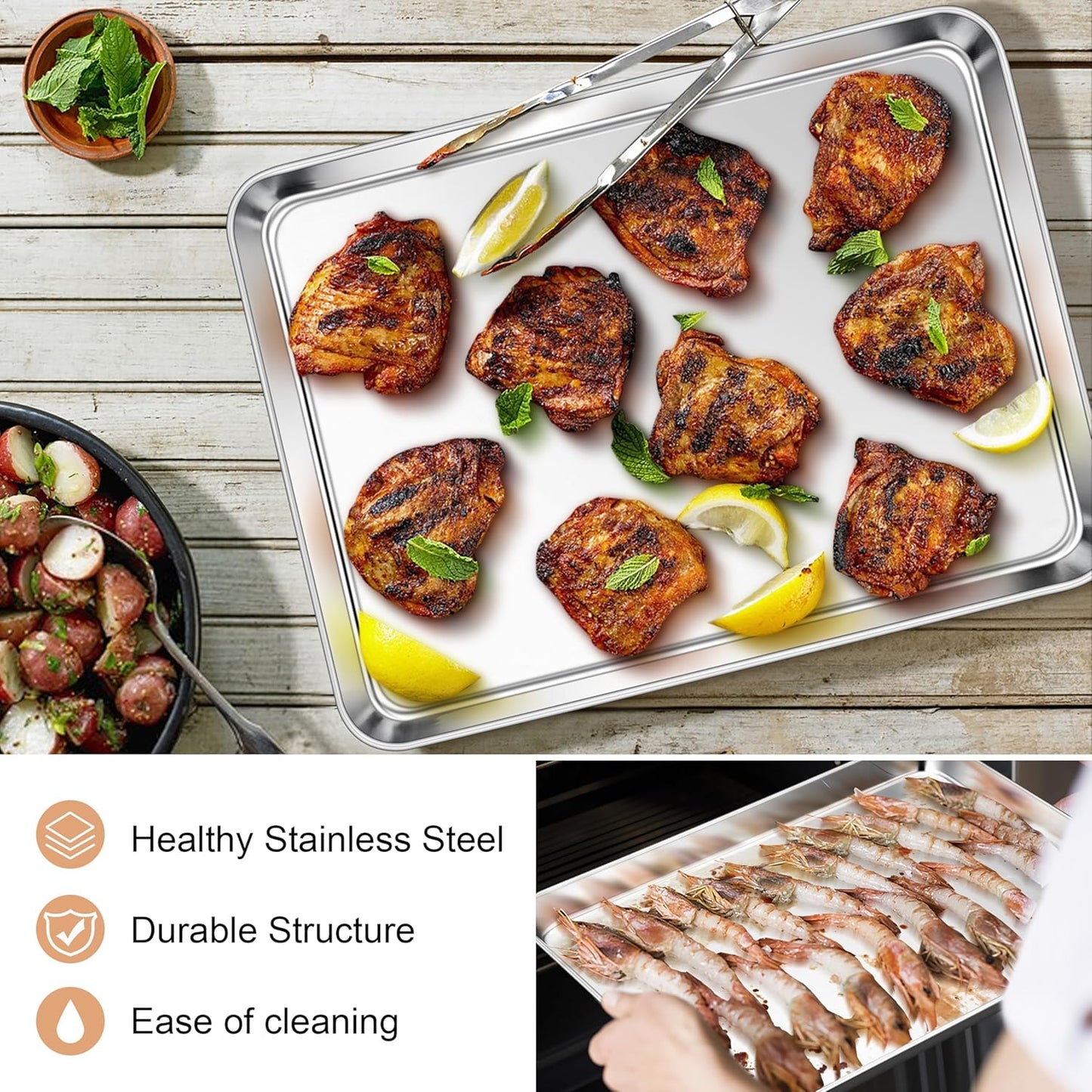 E-far Baking Sheets Set of 4, 16” x12” x 1” Stainless Steel Cookie Sheets Pans for Oven, Non-toxic Metal Trays for Baking Cake Cookie, Healthy & Rust Free, Mirror Finish & Dishwasher Safe