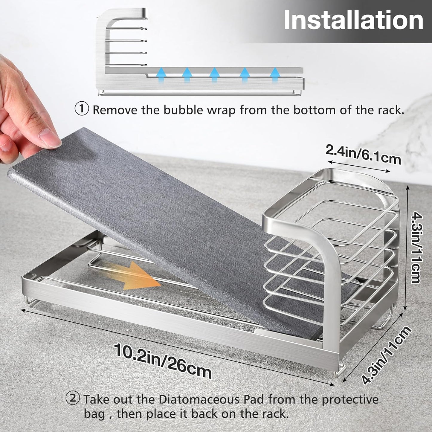 Wipe-Free Sink Organizer with Drying Stone, Instant Dry Sink Caddy Organizers, Kitchen Sponge Soap Holder Dispenser, Countertop Fast Drying Counter Tray Rack