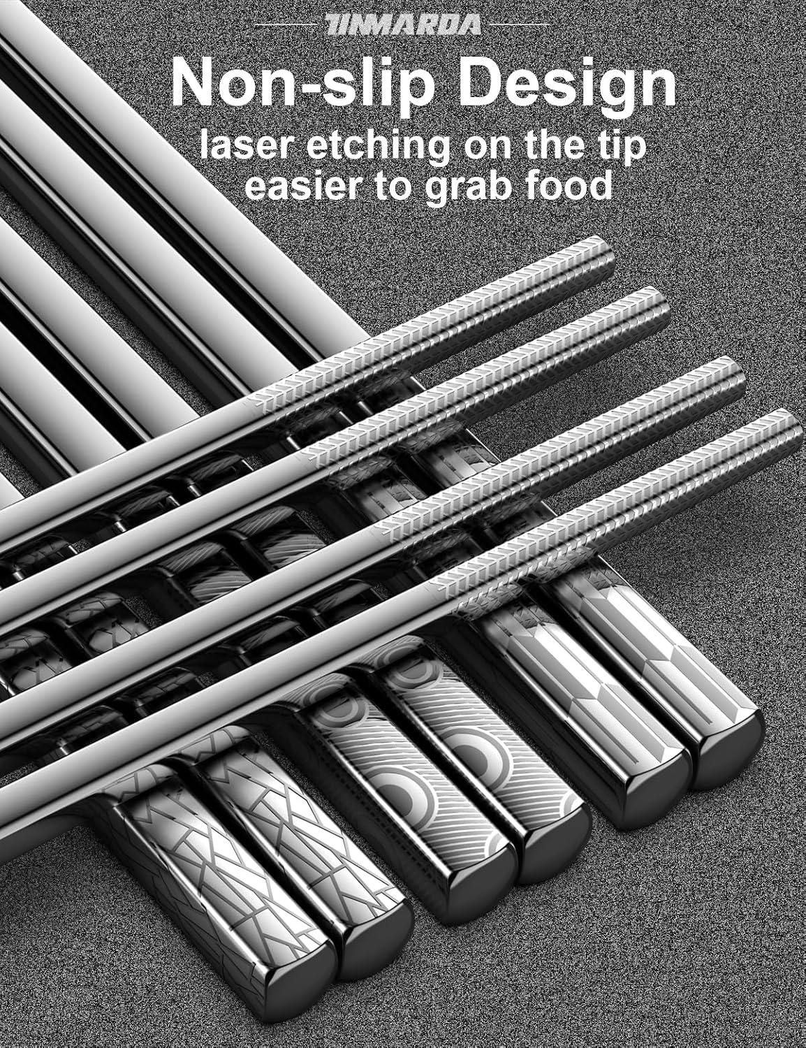 Metal Chopsticks Reusable 18/8 Stainless Steel Chopstick Sleek Engraving Patterns Chop Sticks Reusable Dishwasher Safe Non-Slip Japanese Korean ChopStick 5 Pairs Present Set