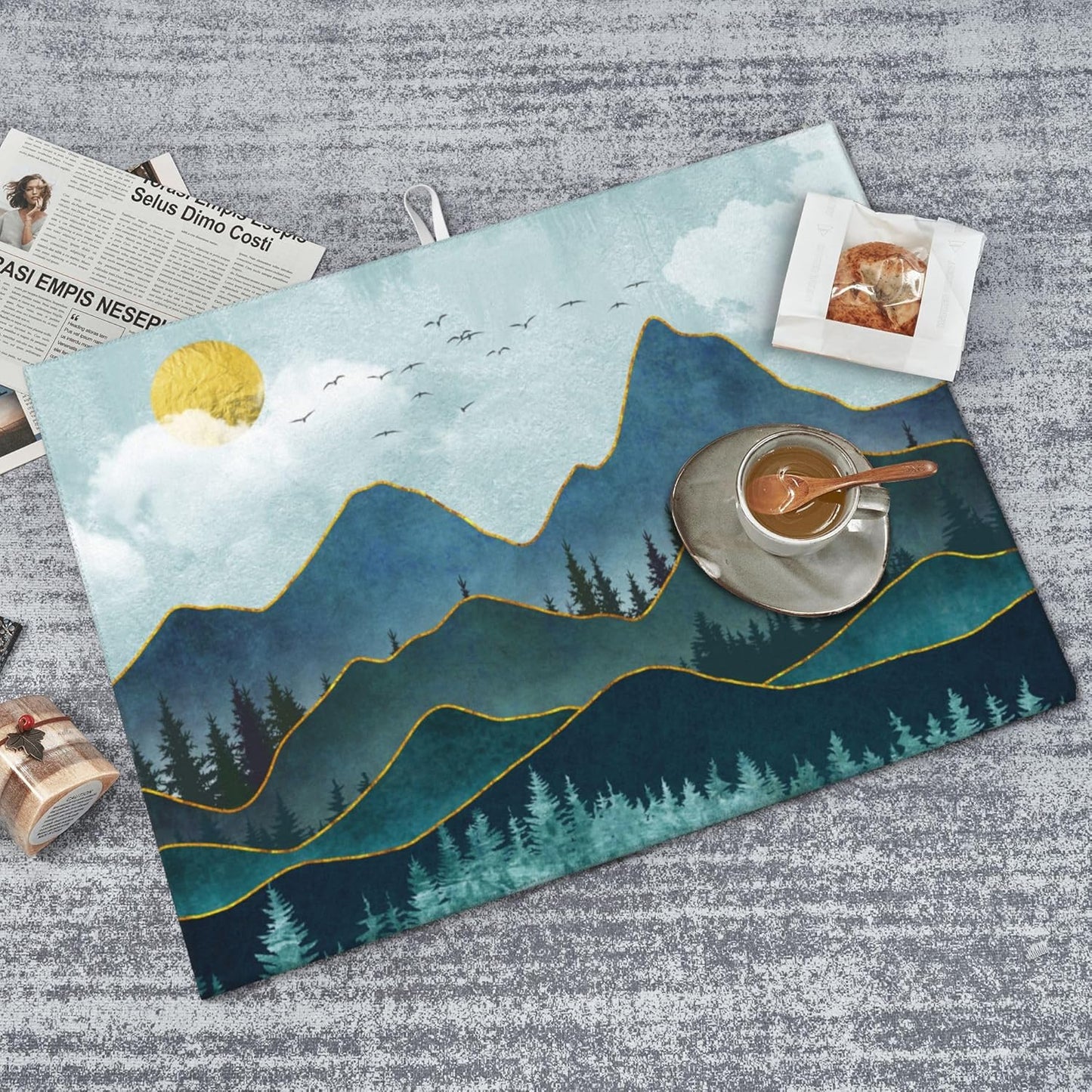 Mountain Peaks Nature Landscape Microfiber Dish Drying Mat for Kitchen Counter 18"x24" Modern Decorative Dishes Pad Dish Drainer Rack Mats Washable Absorbent Fast Dry