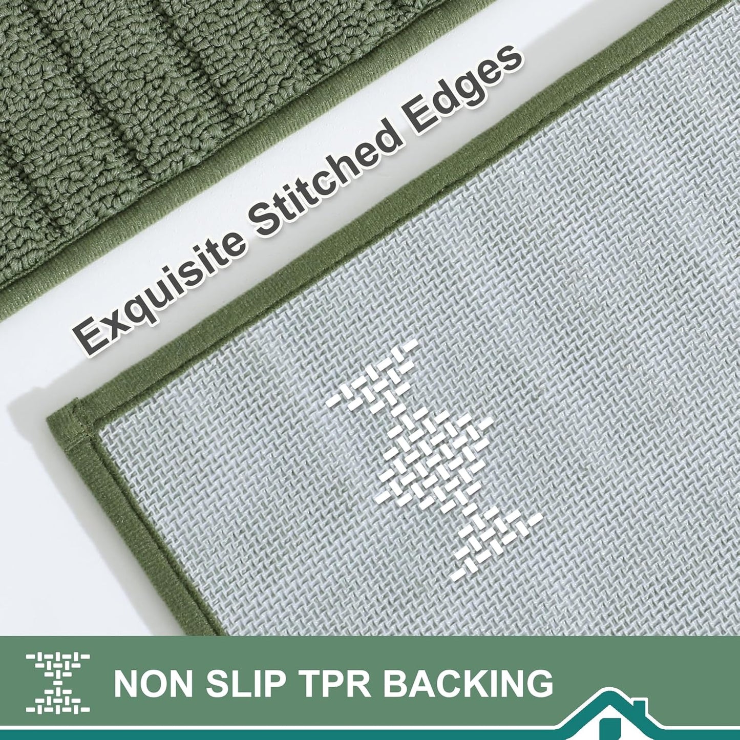 BEQHAUSE-Kitchen-Rugs-Non Slip-Kitchen-Mats-for-Floor Machine Washable Kitchen Rugs Absorbent Kitchen Carpet with TPR Non Skid Backing,Green, 20”x30”