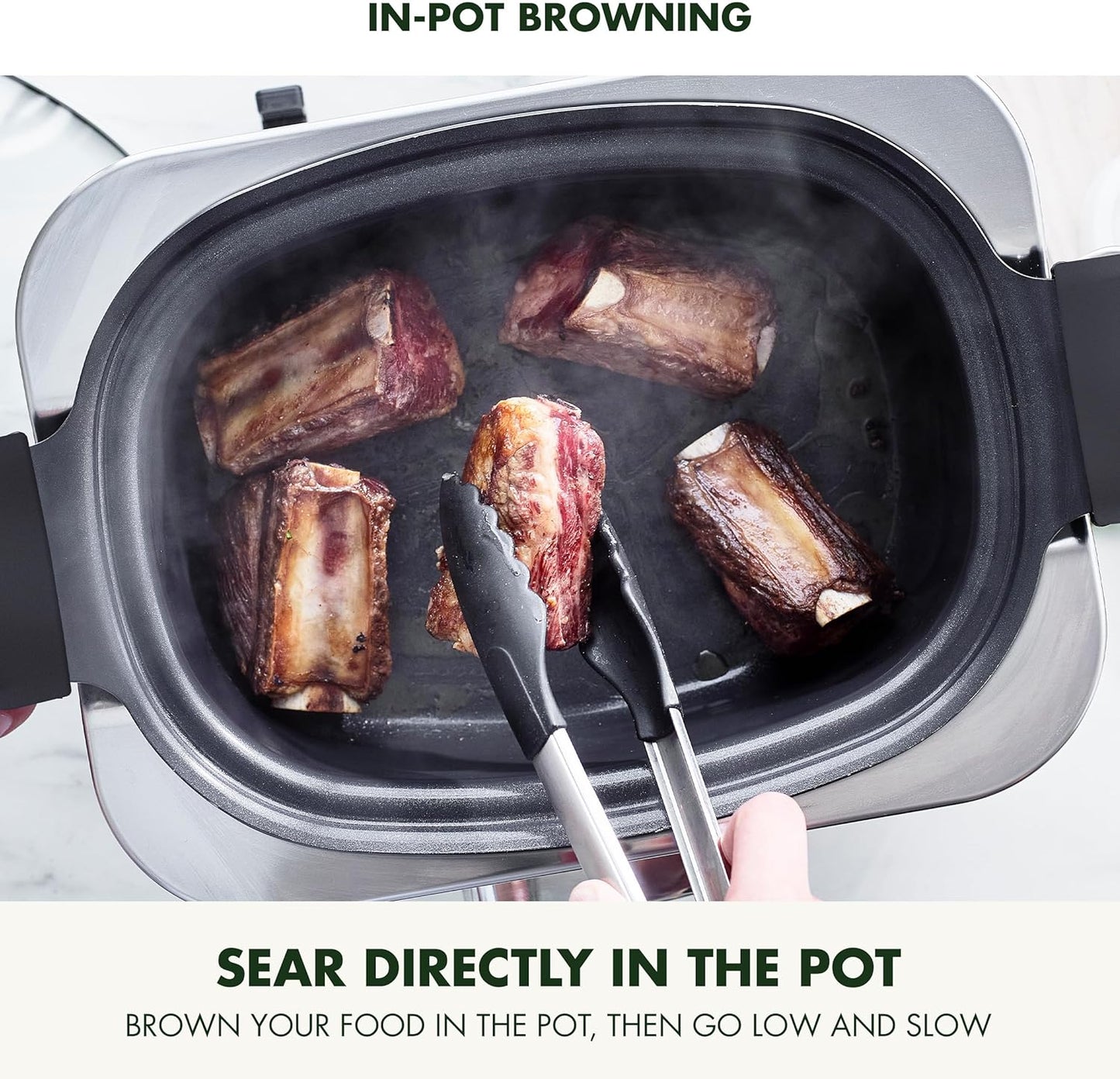 GreenPan Elite 8-in-1 Programmable 6QT Electric Slow Cooker, Dishwasher Safe Lid & Removable Crock, PFAS-Free Healthy Ceramic Nonstick Multi-Cooker, Sear, Sauté, Brown, Steam Basket, Roast, White