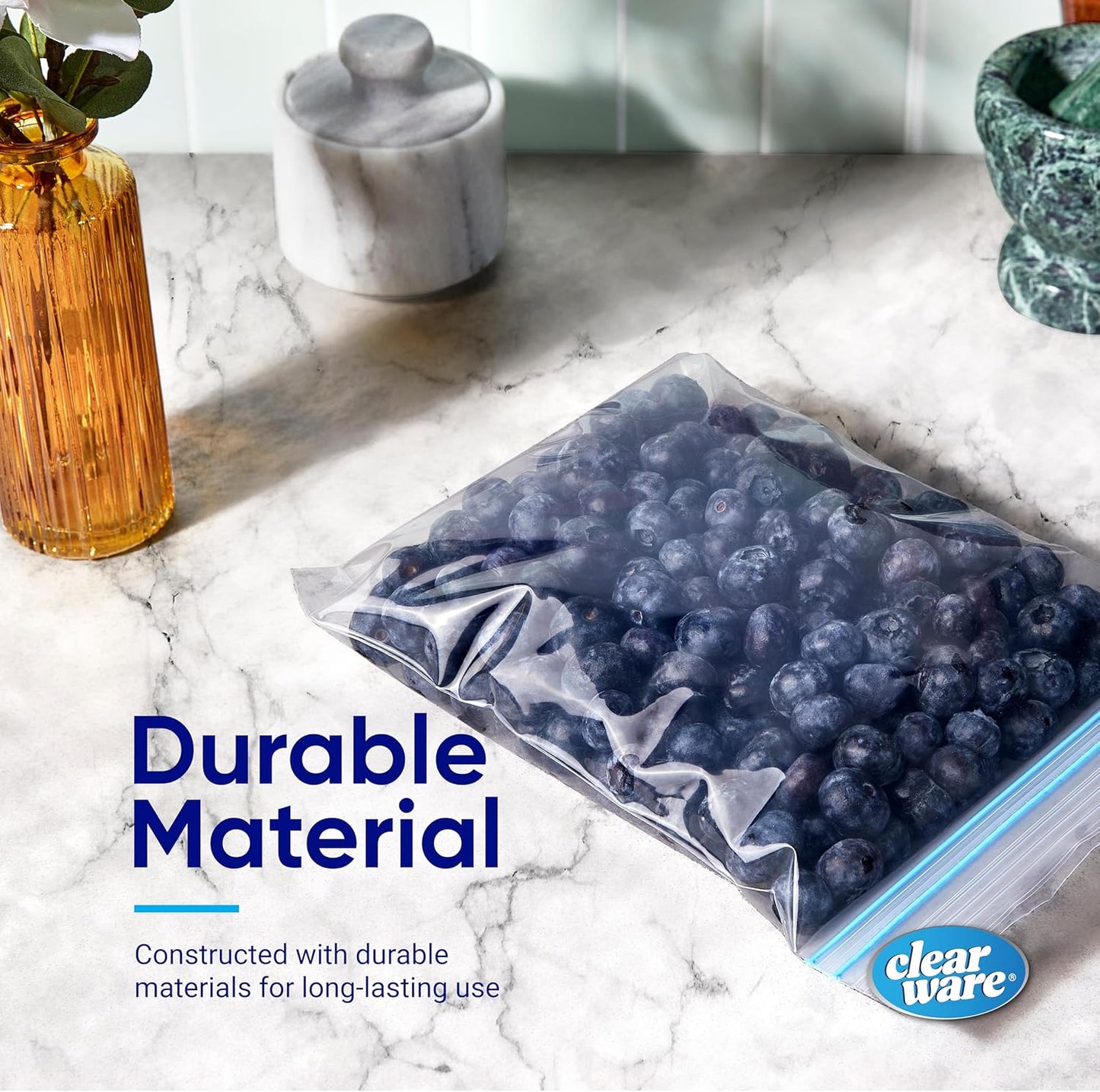 Quart Freezer Bags - Double Zipper Seal -150 Count, (2 Packs of 75) Resealable Plastic Freezer Containers - Reusable Pouches for Food Storage, Meat, Fresh Vegetables, Fruit - Microwave-Safe, BPA Free