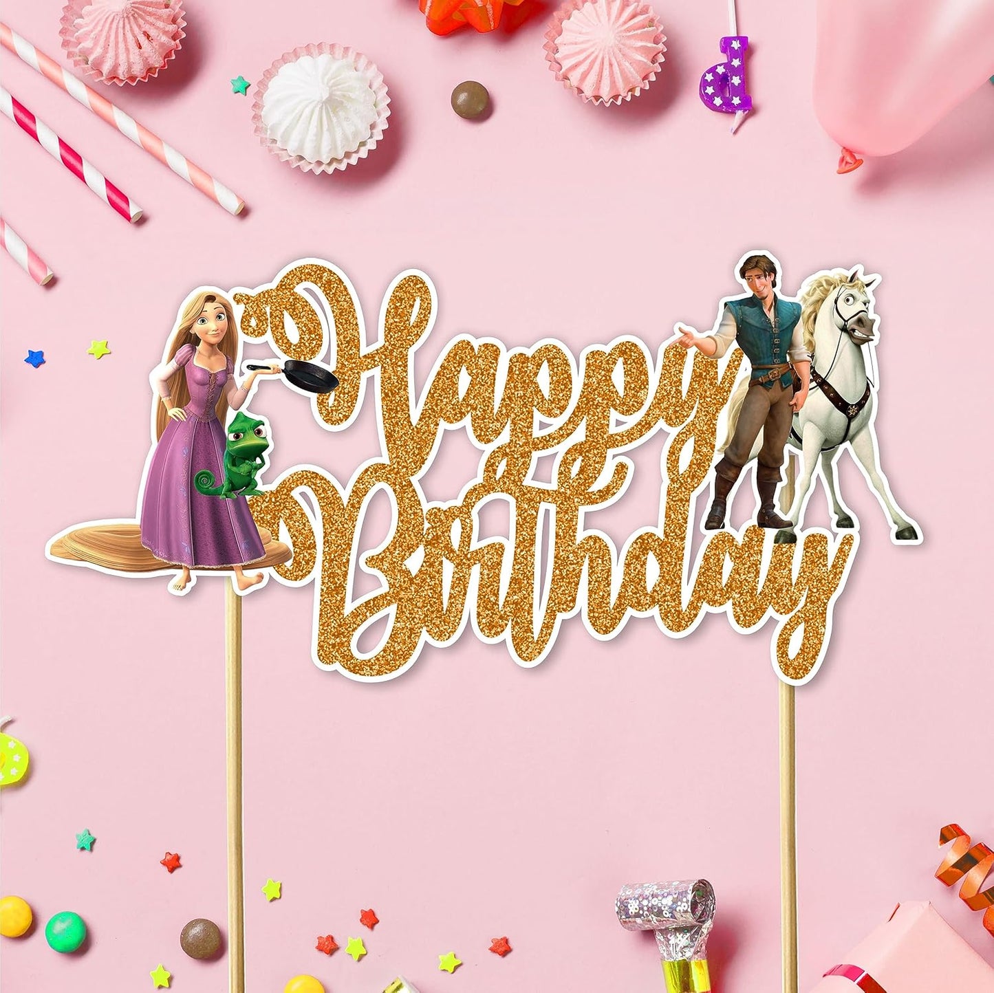 Rapunzl Happy Birthday cake topper - Birthday Decorations.