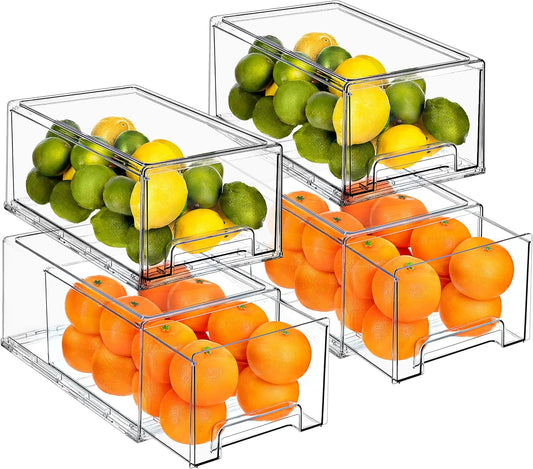 Sorbus Large Clear Storage Drawers (4 Pack) – Stackable Pull-Out Storage Bins with Handles, Slide Out Organizer Drawers for Pantry, Fridge, Kitchen – Acrylic Drawer Organizers