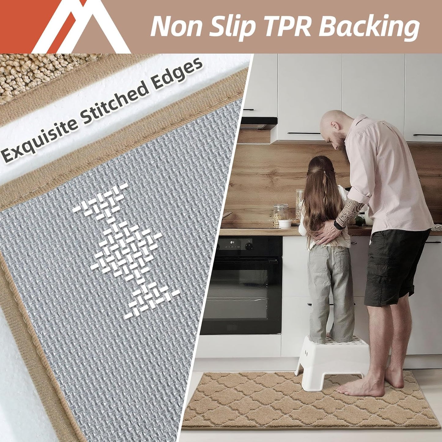 COSY HOMEER Soft Kitchen Floor Mats for in Front of Sink Super Absorbent Kitchen Rugs and Mats 20"x79" Non-Skid Kitchen Mat Standing Mat Washable,Polyester,Beige
