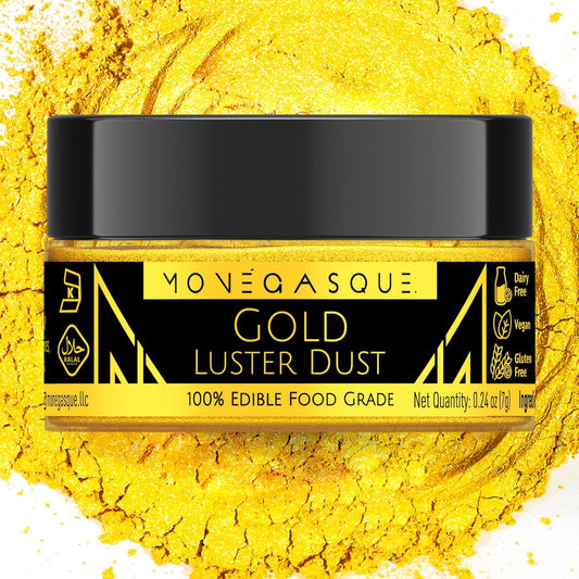 MONÉGASQUE Gold Edible Glitter for Drinks 7g – Edible Glitter for Cakes & Cocktails - Gold Luster Dust for Cocktail, Cake Decorating, Food Decorations Sprinkles Spray - Drink Shimmer Powder