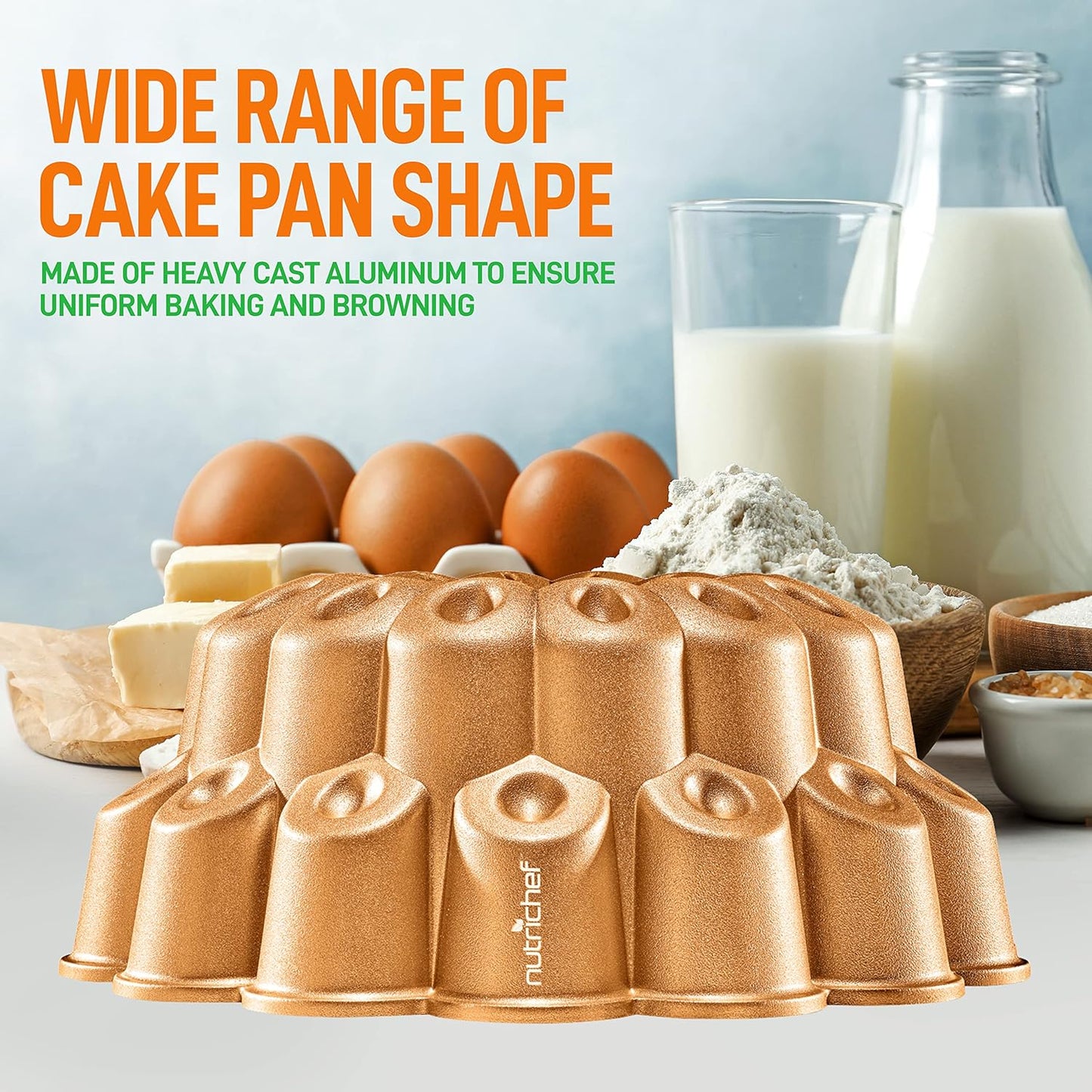 NutriChef 9 Inch Marquise Cake Pan, Thick & Heavy Cast Aluminum Bakeware Cake Mold for Cake with Fluted Easy-Release Edges for Uniform Browning & Baking, Nonstick Heat-Resistant Coating