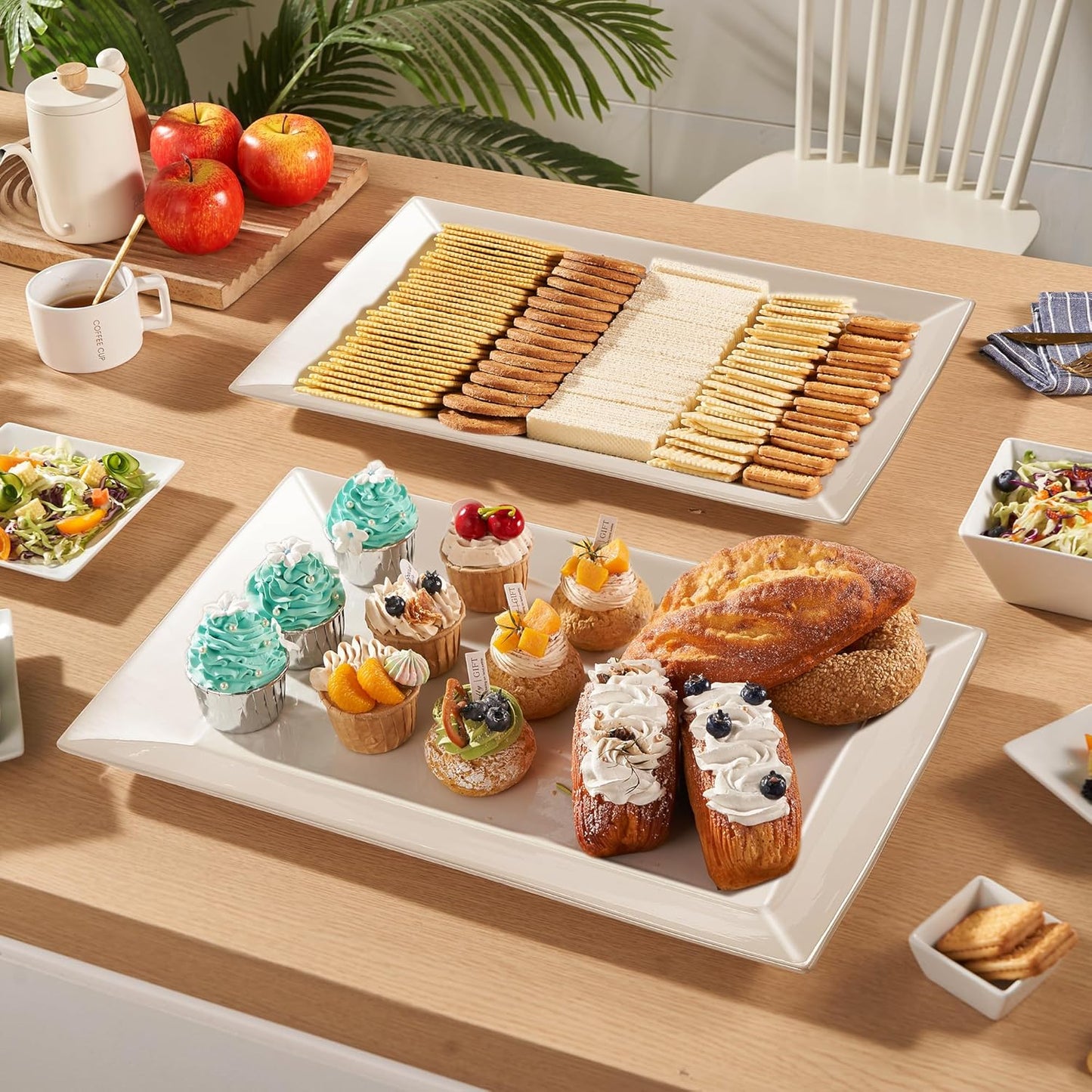 18" x 12" Large Serving Platters Set of 2, Porcelain Heavy-Duty Large Serving Trays, White Rectangular Plates for Turkey, Food, Fruit, Party, Wedding, Christmas, Chip and Scratch Resistant