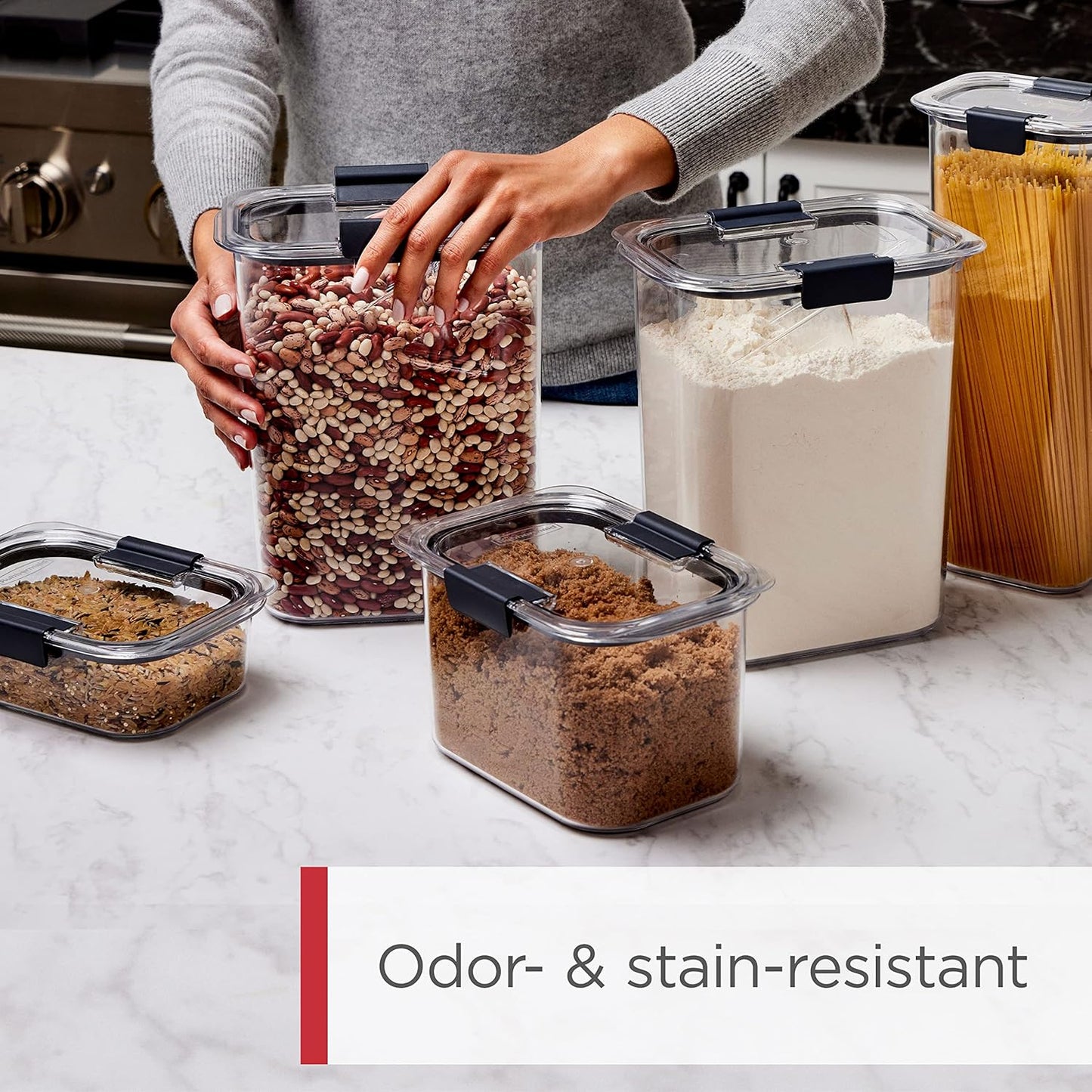 Rubbermaid Brilliance Airtight Cereal Food Storage Container, Shatterproof, BPA-Free and Dishwasher-Safe, 32oz Capacity