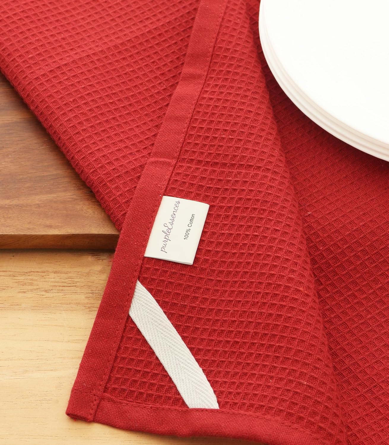 PurpleEssences Waffle Weave Kitchen Towel, 100% Cotton - 15 x 25 Inches, with Hanging Loop Ultra Soft Absorbent Quick Drying Dish Cloth, Tea and Hand Towels, 6 Pack - Spring Summer - Red