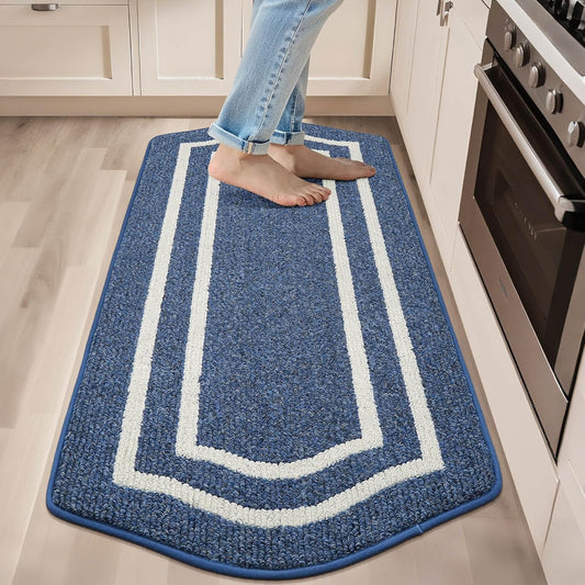 COSY HOMEER Long Kitchen Floor Mats for in Front of Sink Super Absorbent Kitchen Rugs and Mats 24"x59" Non-Skid Kitchen Mat Standing Mat Washable,Polypropylene,Blue,Frame