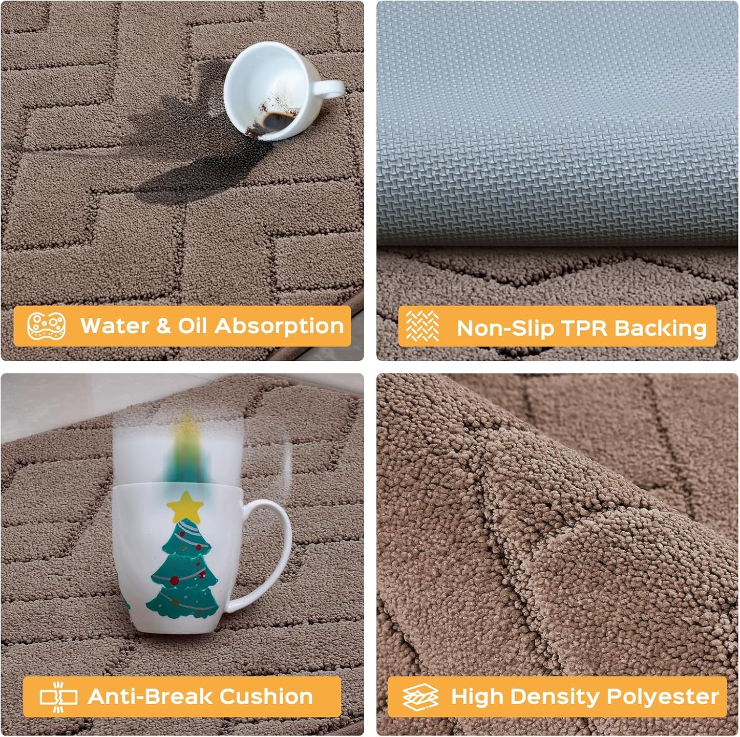 Machine Washable Kitchen Rugs Set (24" x 36"+24" x 60"), Non-Slip Kitchen Runner Rugs Mats for Floor, Absorbent Comfort Standing Mats for Kitchen, Sink and Hallway, Rolled Packaging, Grayish Brown