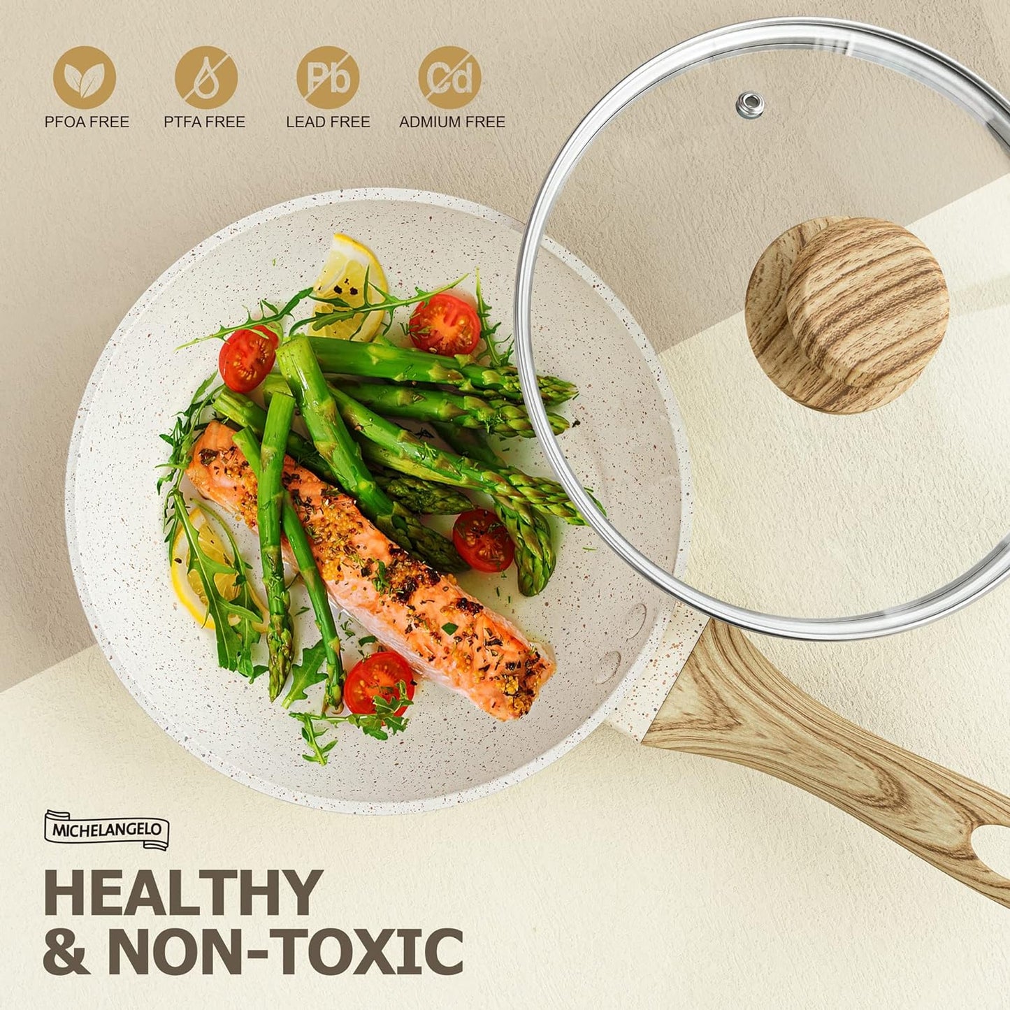 MICHELANGELO Frying Pans Nonstick - 12 Inch Frying Pan with Lid, Large 12 Inch Skillet with Ergonomic Handle, Non-Toxic Fry Pan - All Cooktops Compatible