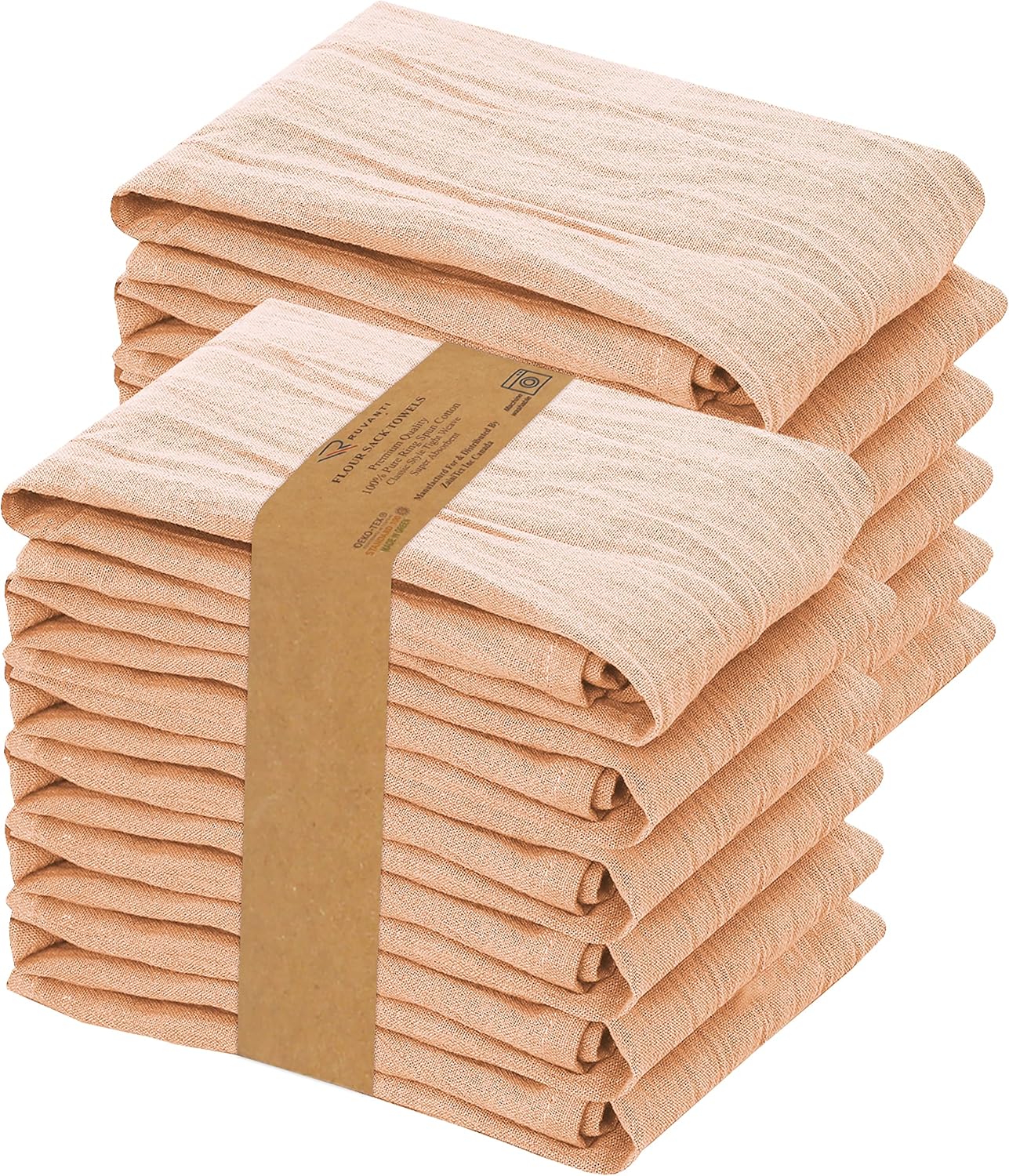RUVANTI Flour Sack Towels 12 Pack 28 x 28 Inches, Ring Spun 100% Cotton Dish Towel, Machine Washable, Absorbent - Flour Sack Kitchen Towels for Drying and Cleaning - Peach