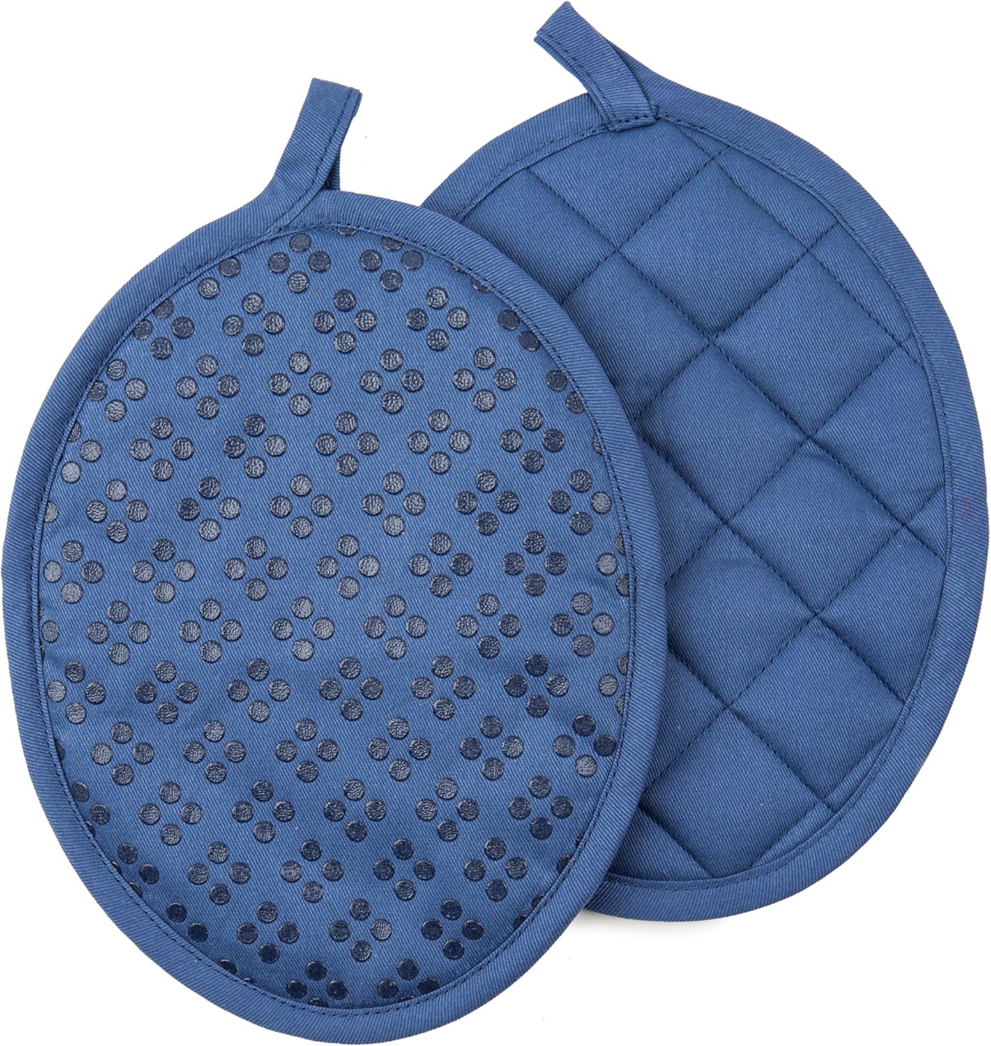 Sticky Toffee Silicone Pot Holders Set of 2, Dark Blue, Heat Resistant to 500°F, Non-Slip Oven Hot Pads with Oeko-Tex Cotton Shell, 7 x 9 in