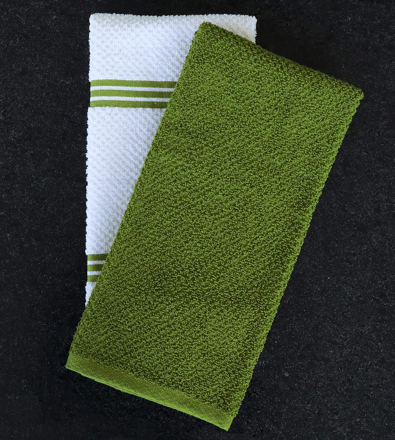 AMOUR INFINI Kitchen Towels Pack of 4 - Absorbent, Quick Drying Premium Cotton Tea Towel - Kitchen Linens 16x28 Inch Dish Towels with Hanging Loop (Green)
