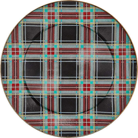 MACKENZIE-CHILDS Enamel Serving Platter, Decorative Serving Platter for Food, 16 Inches, Black Tartan