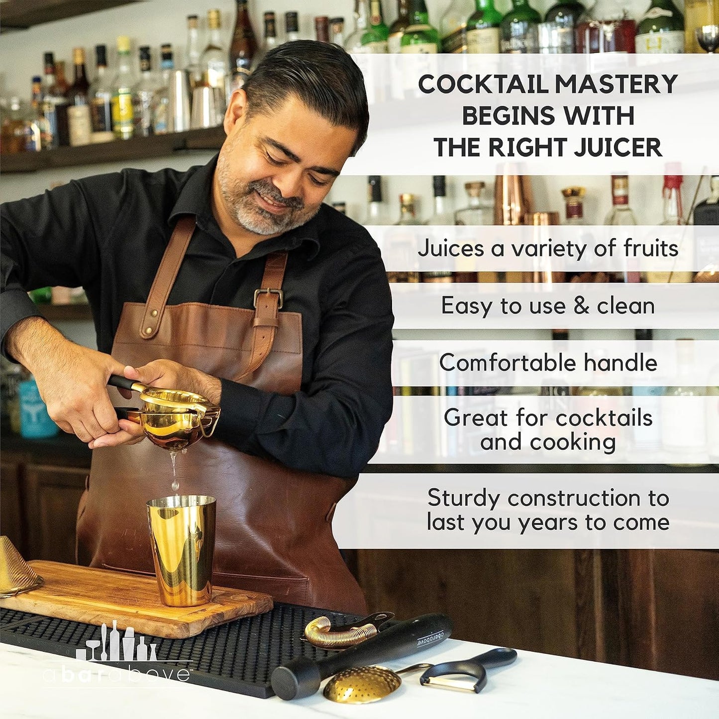 A Bar Above Stainless Steel Hand Juicer, Heavy Duty Citrus Press for Cocktails, Fruit Juice Squeezer for Lemons, Limes, and Oranges, Manual Juicer for Bartenders, Home Bars, and Mixology Kits